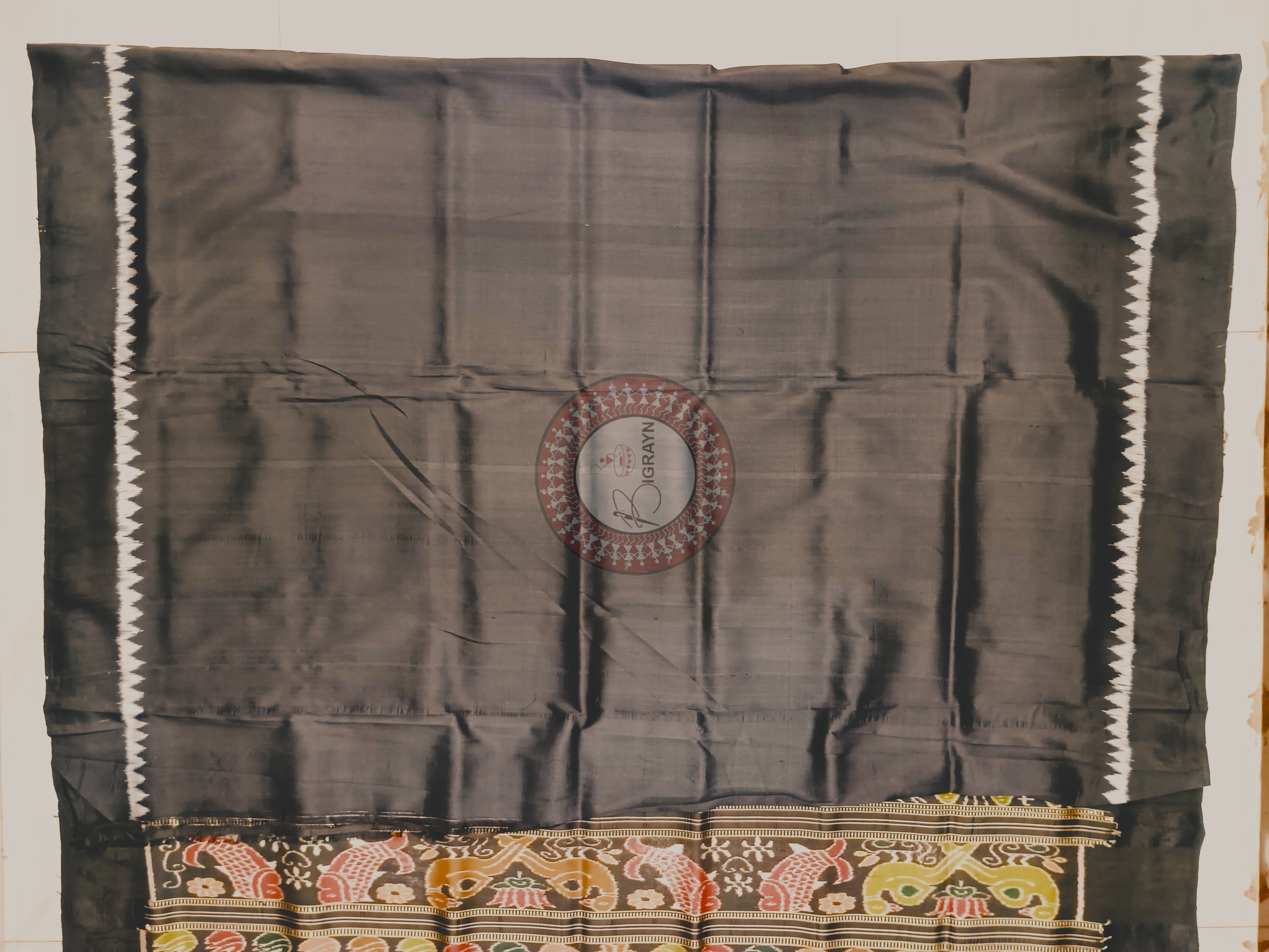 Maroon Black Tribal Chita Mulberry Silk Saree