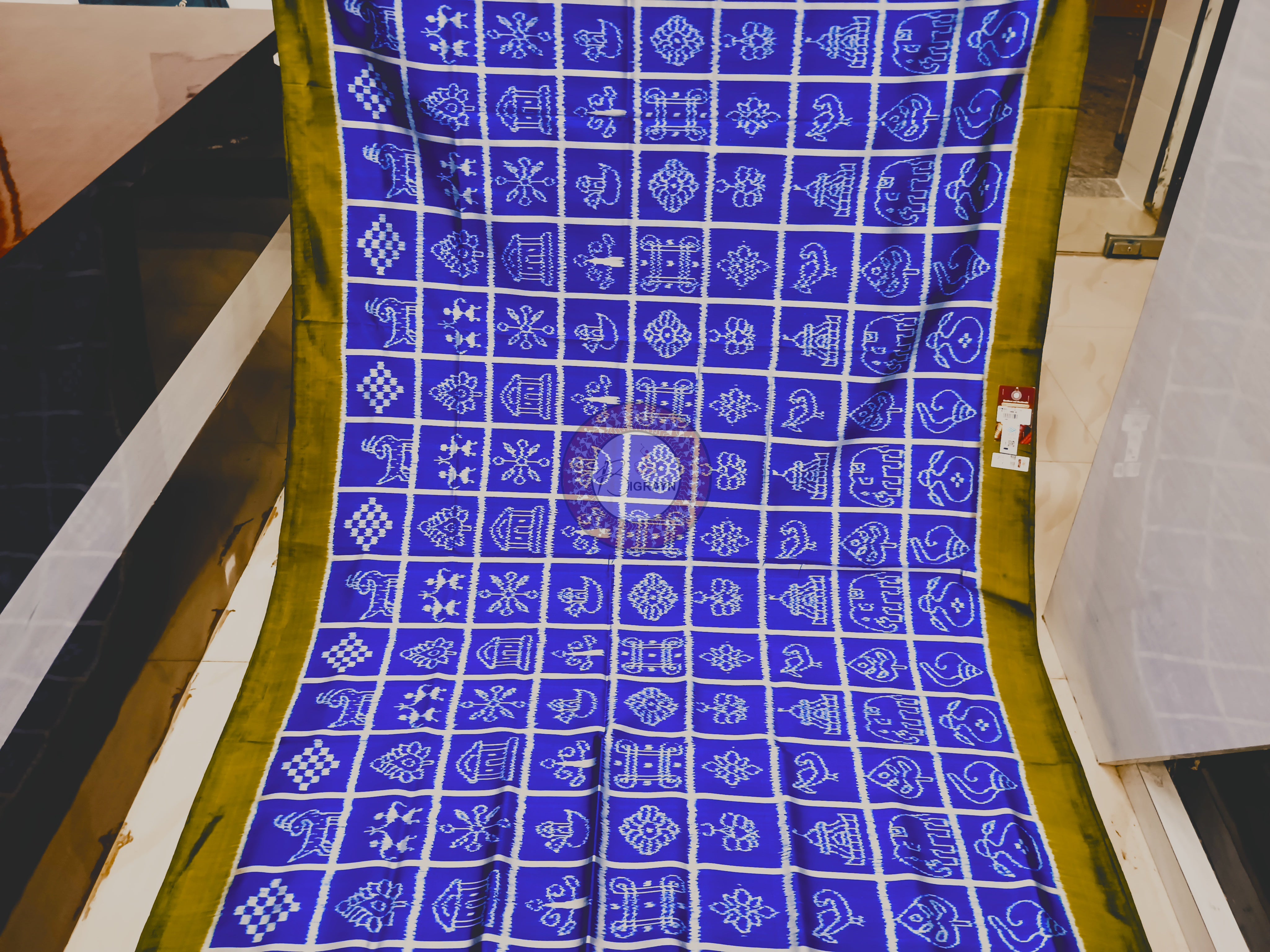 Blue Mustard Yellow Nabakothi Mulberry Silk Saree