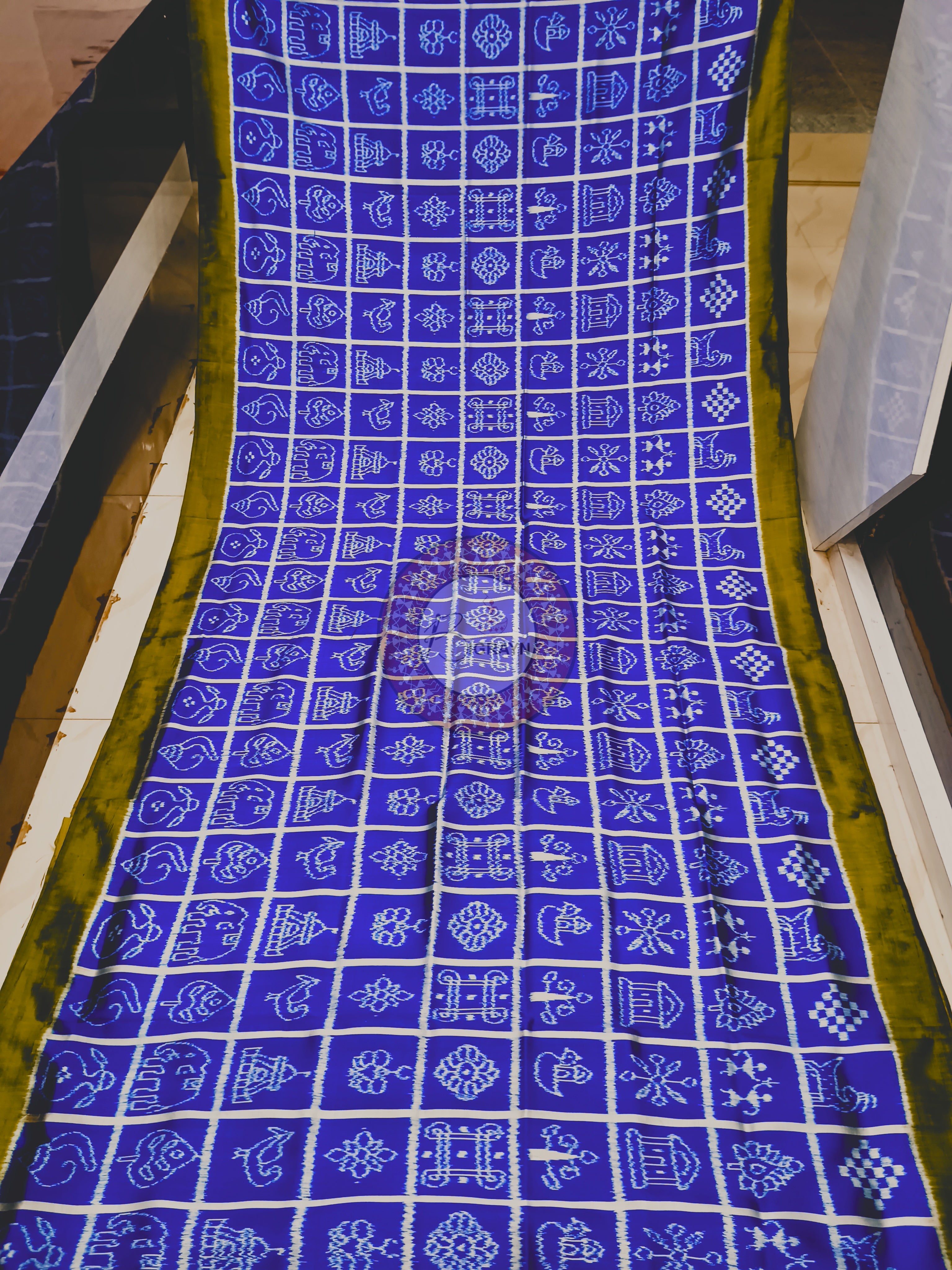 Blue Mustard Yellow Nabakothi Mulberry Silk Saree