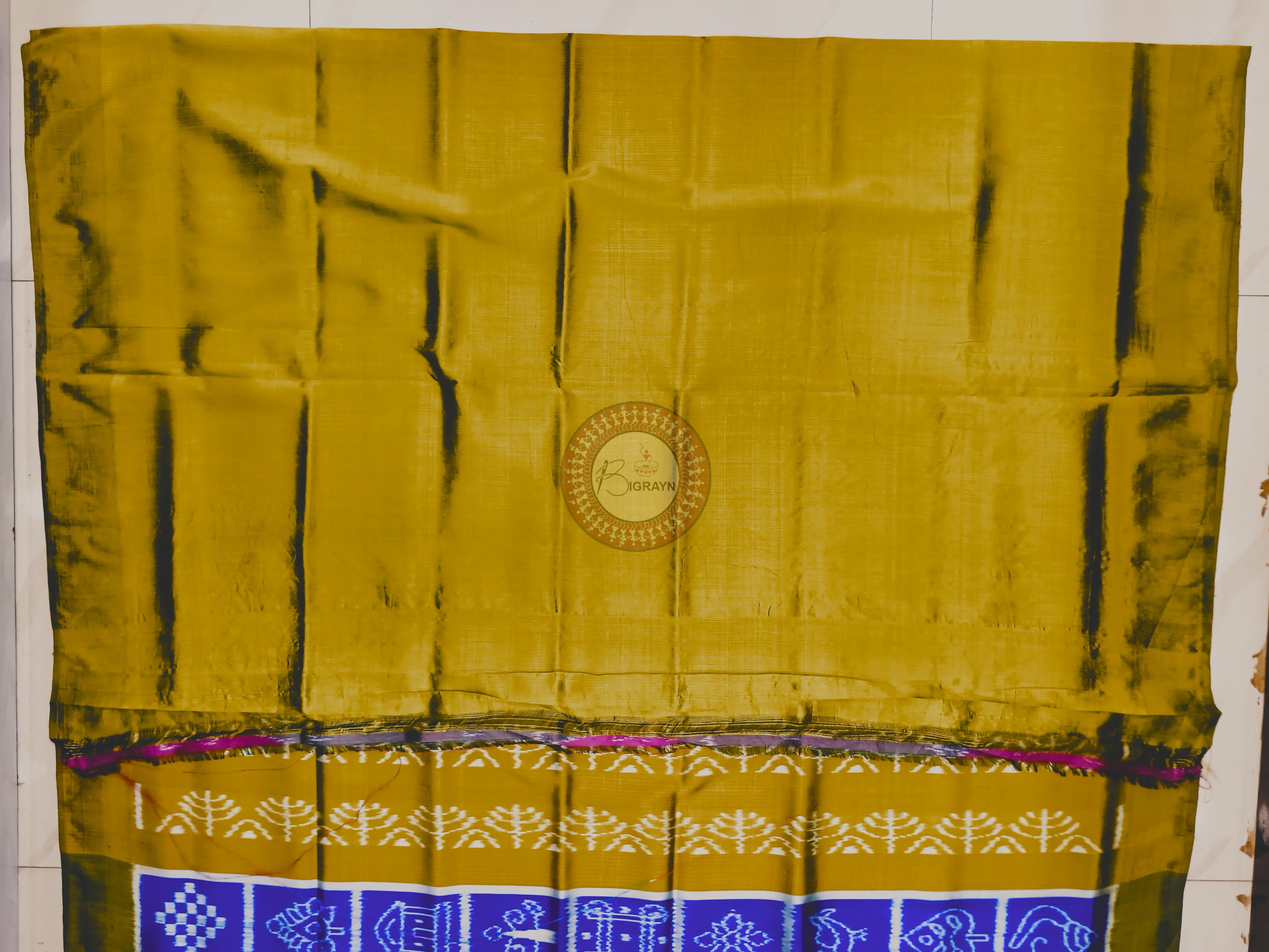 Blue Mustard Yellow Nabakothi Mulberry Silk Saree