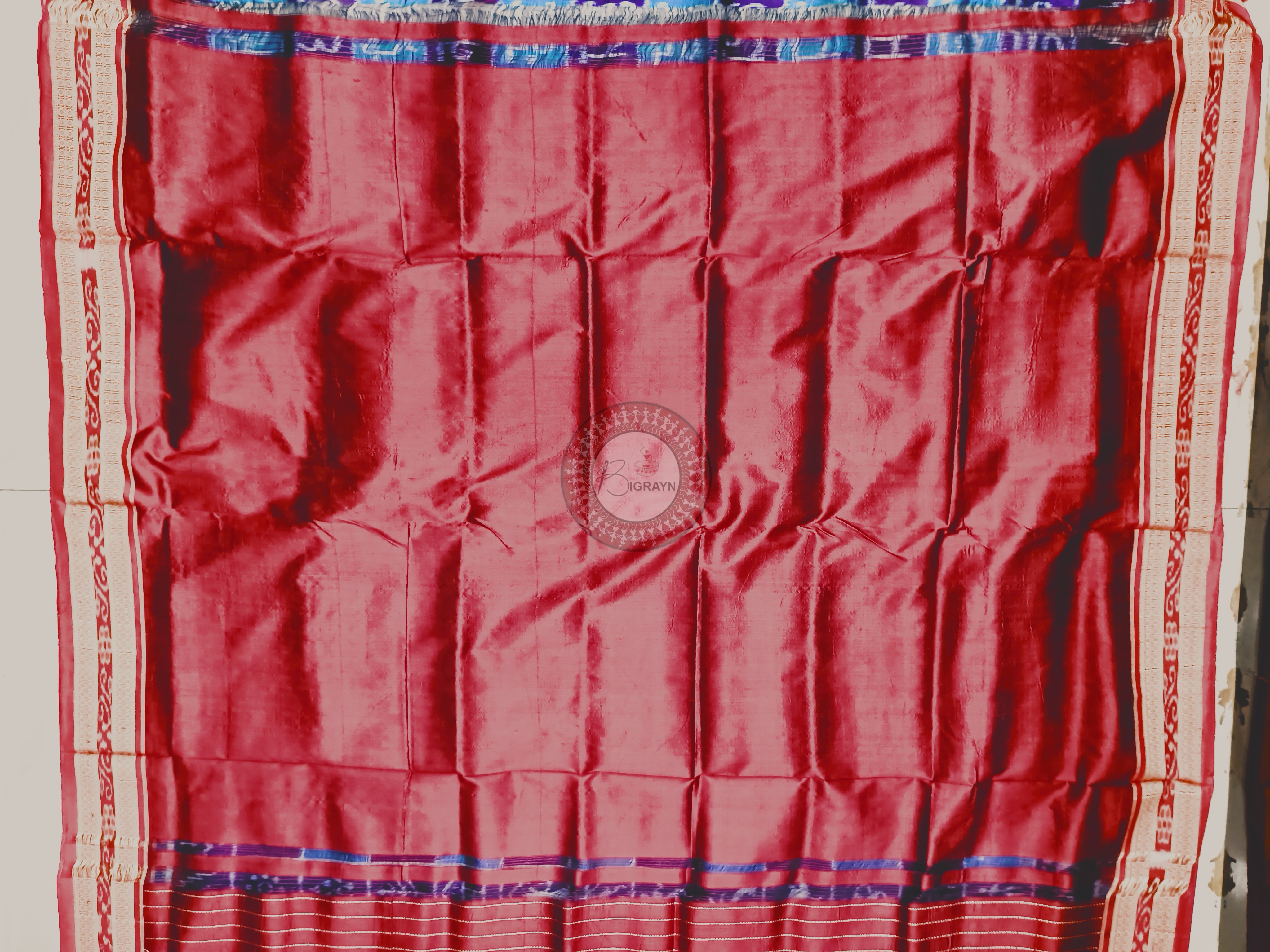 Sky-Purple Maroon Hindi Alphabet Mulberry Silk Saree