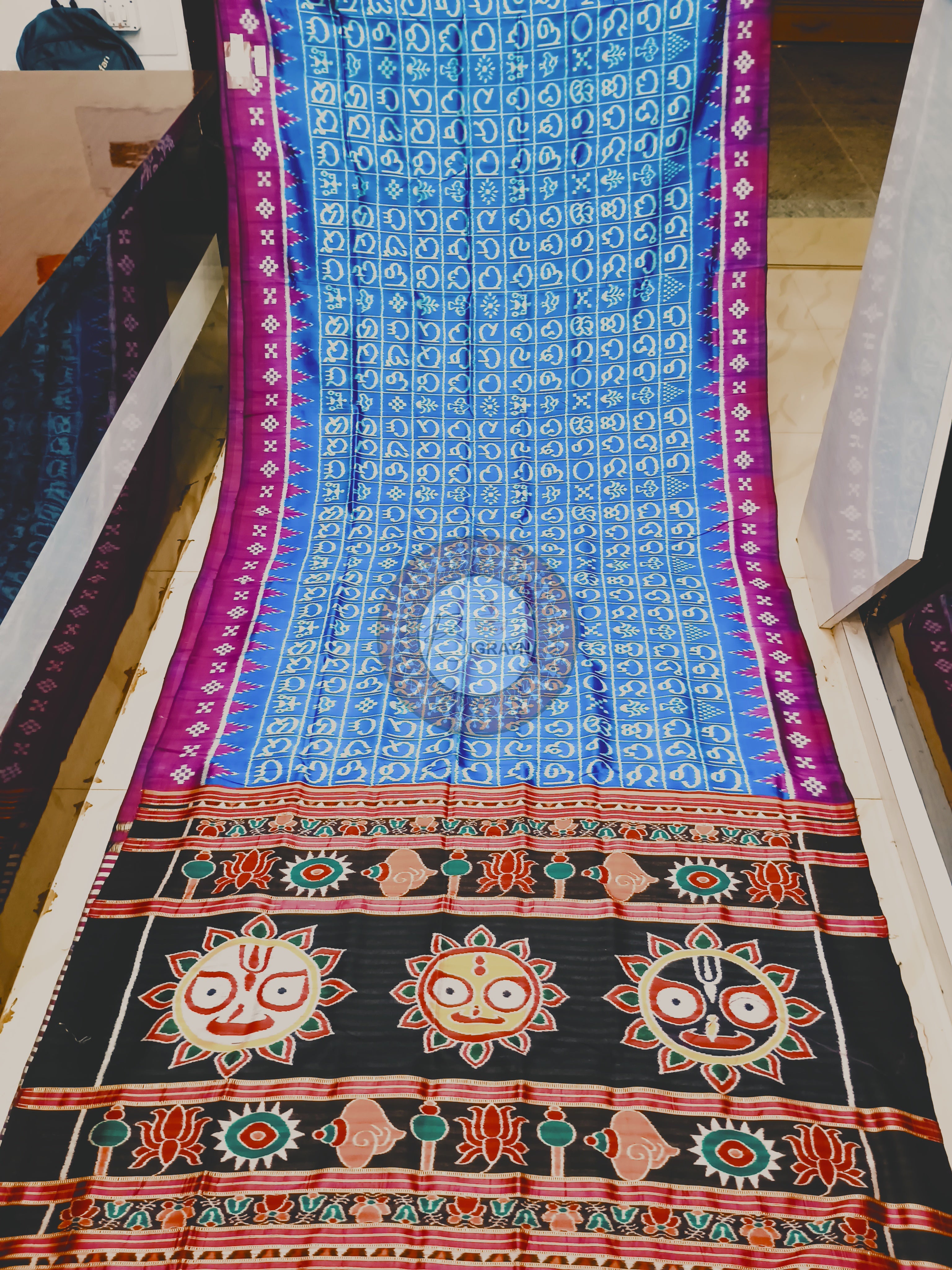 Copper Sulphate Black Odia Alphabet Mulberry Silk Saree