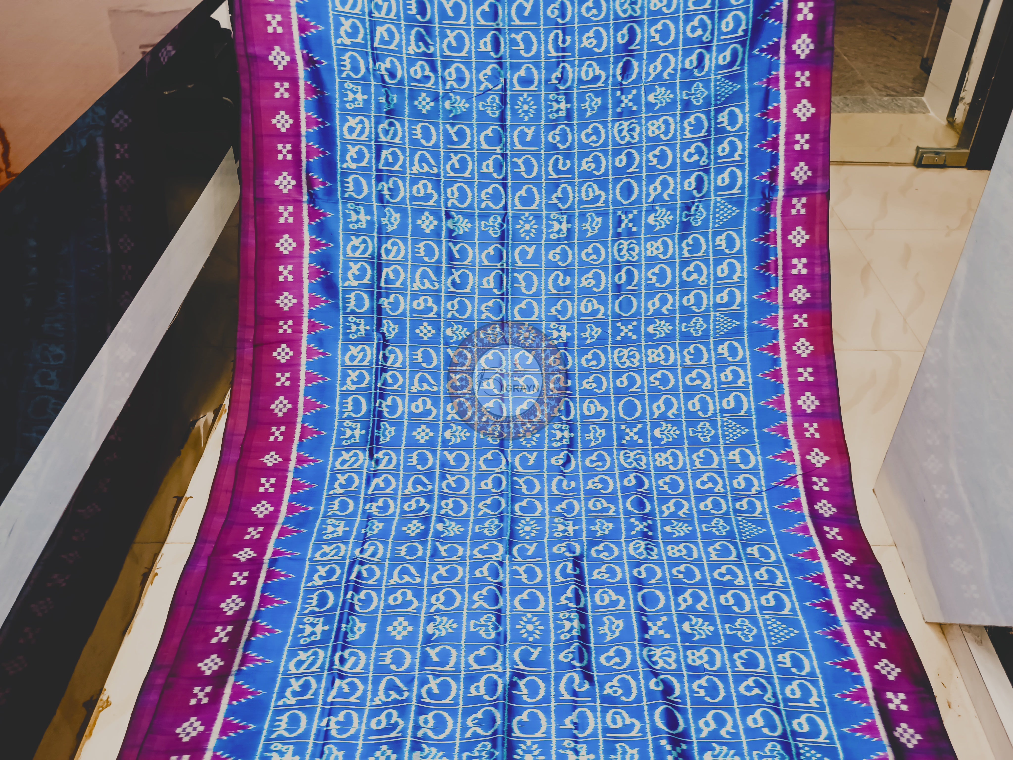 Copper Sulphate Black Odia Alphabet Mulberry Silk Saree