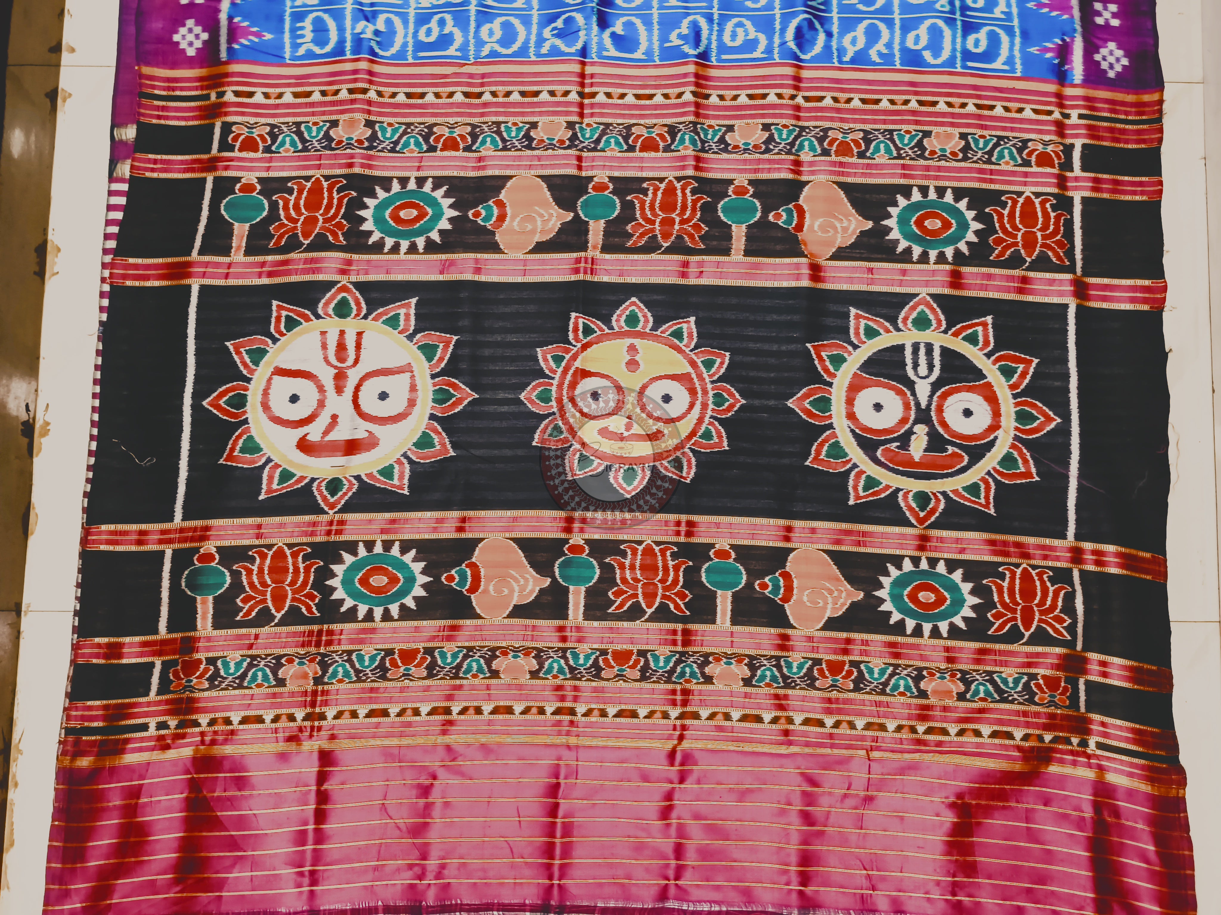 Copper Sulphate Black Odia Alphabet Mulberry Silk Saree