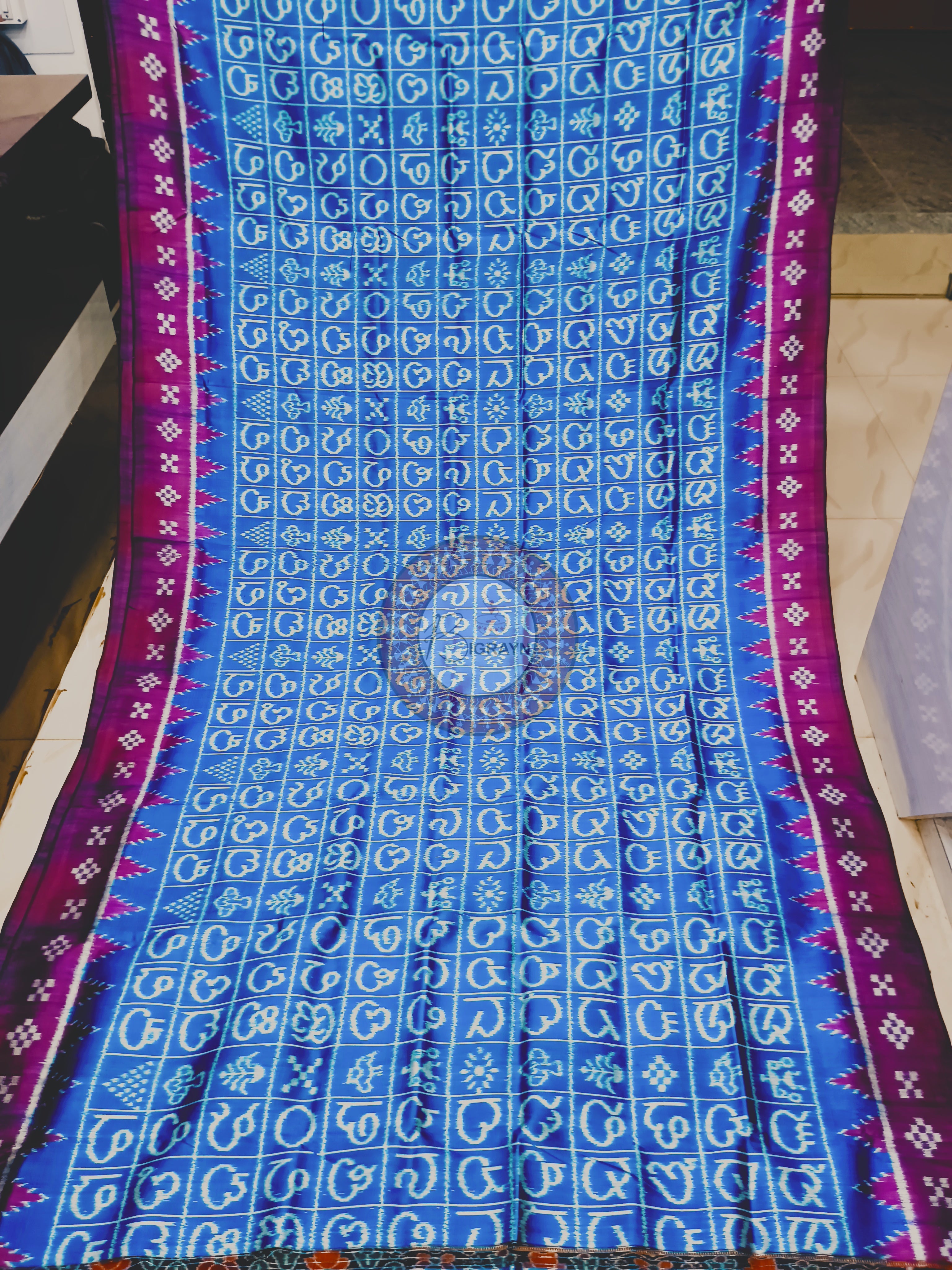 Copper Sulphate Black Odia Alphabet Mulberry Silk Saree
