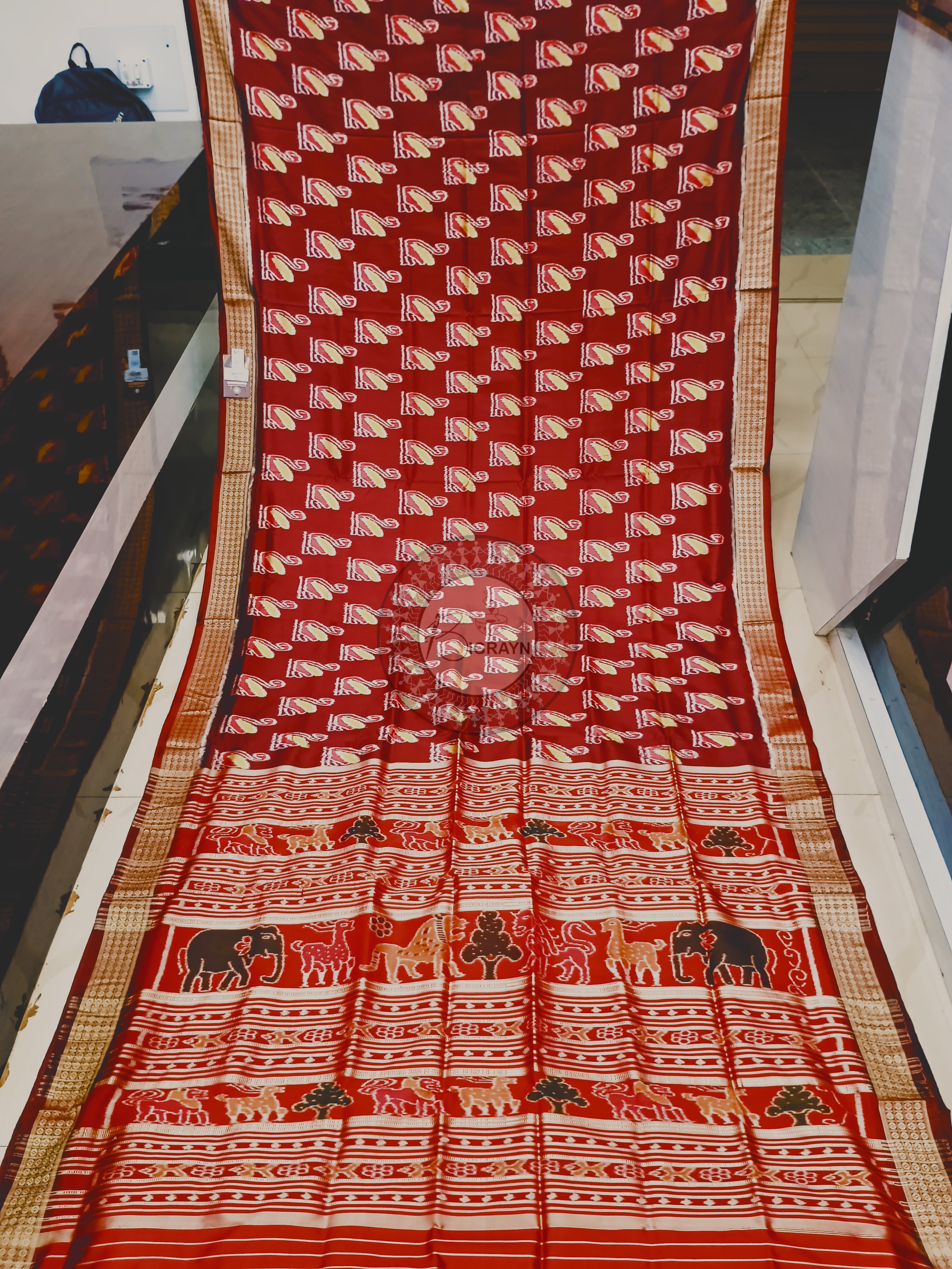 Maroon Self Swans Design Mulberry Silk Saree