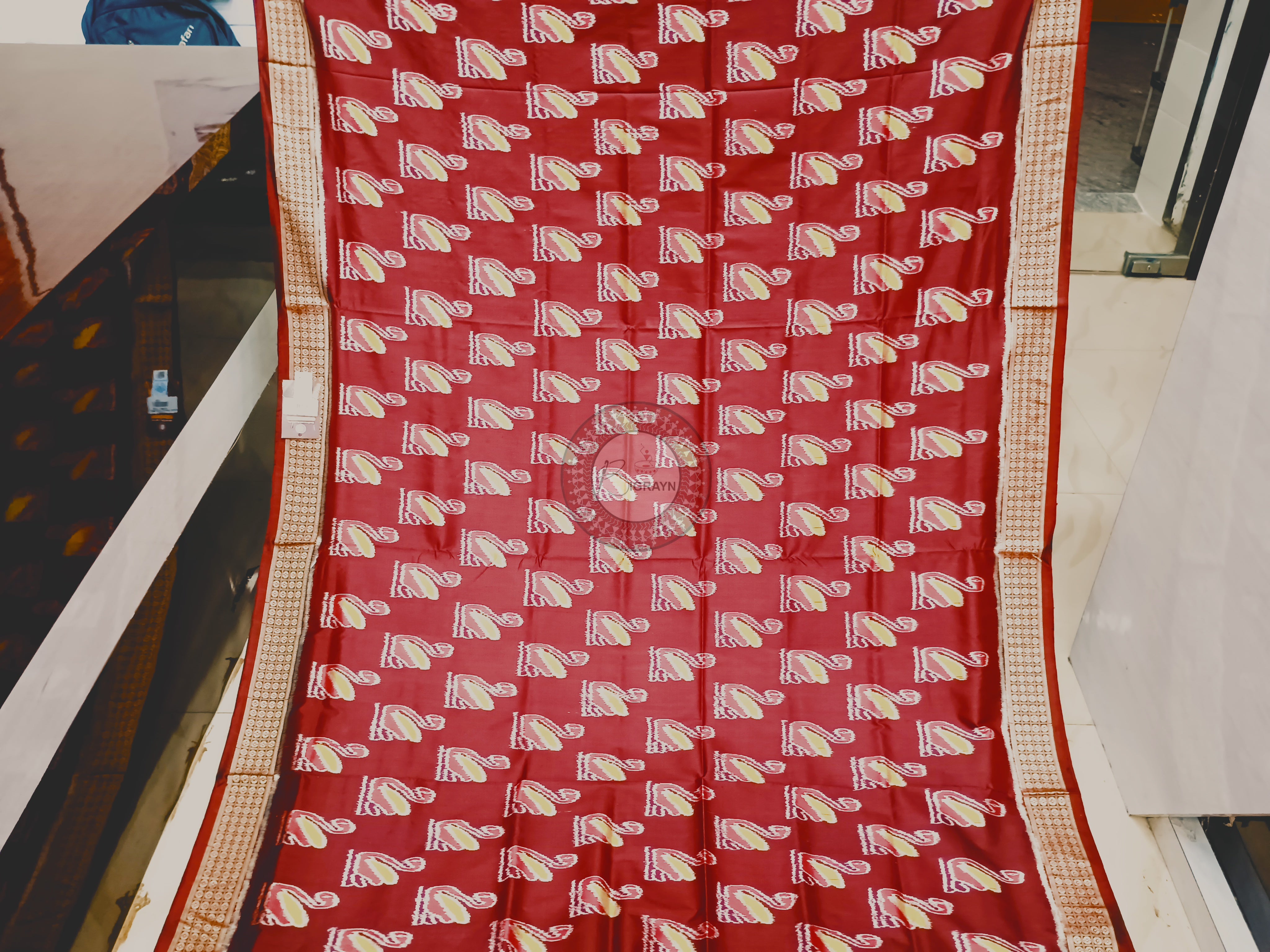 Maroon Self Swans Design Mulberry Silk Saree