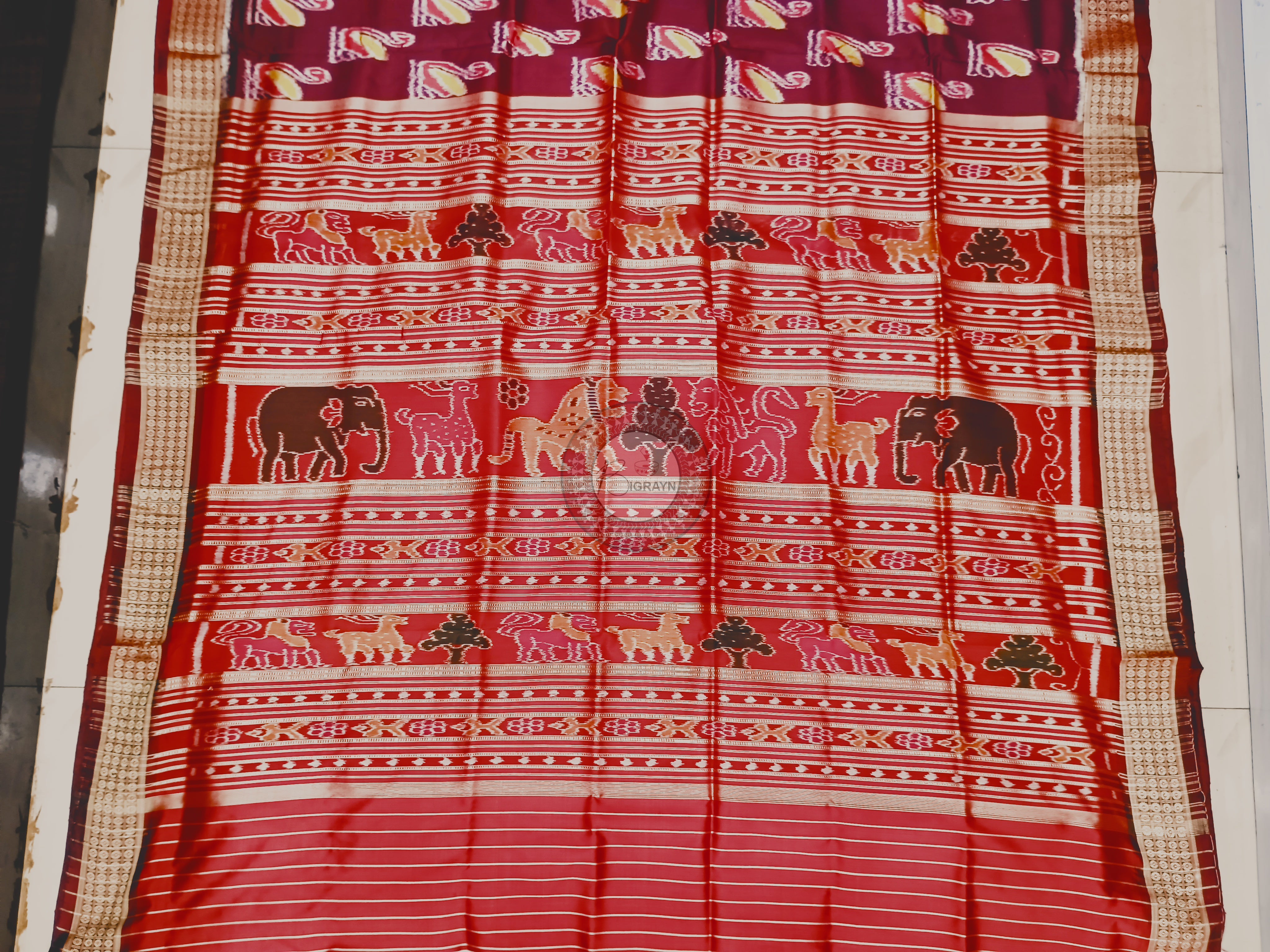 Maroon Self Swans Design Mulberry Silk Saree