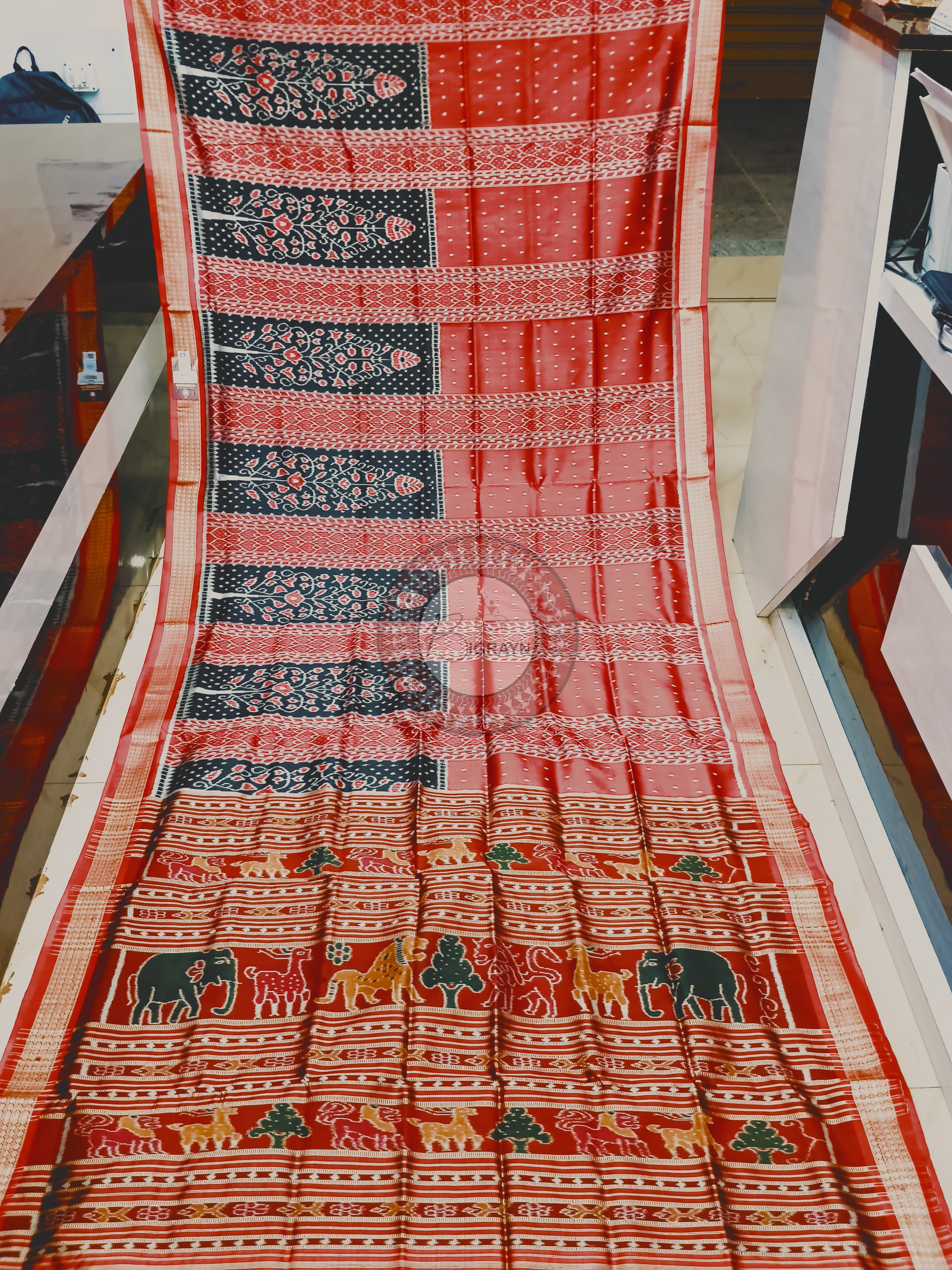 Black Maroon Half Half Design Mulberry Silk Saree