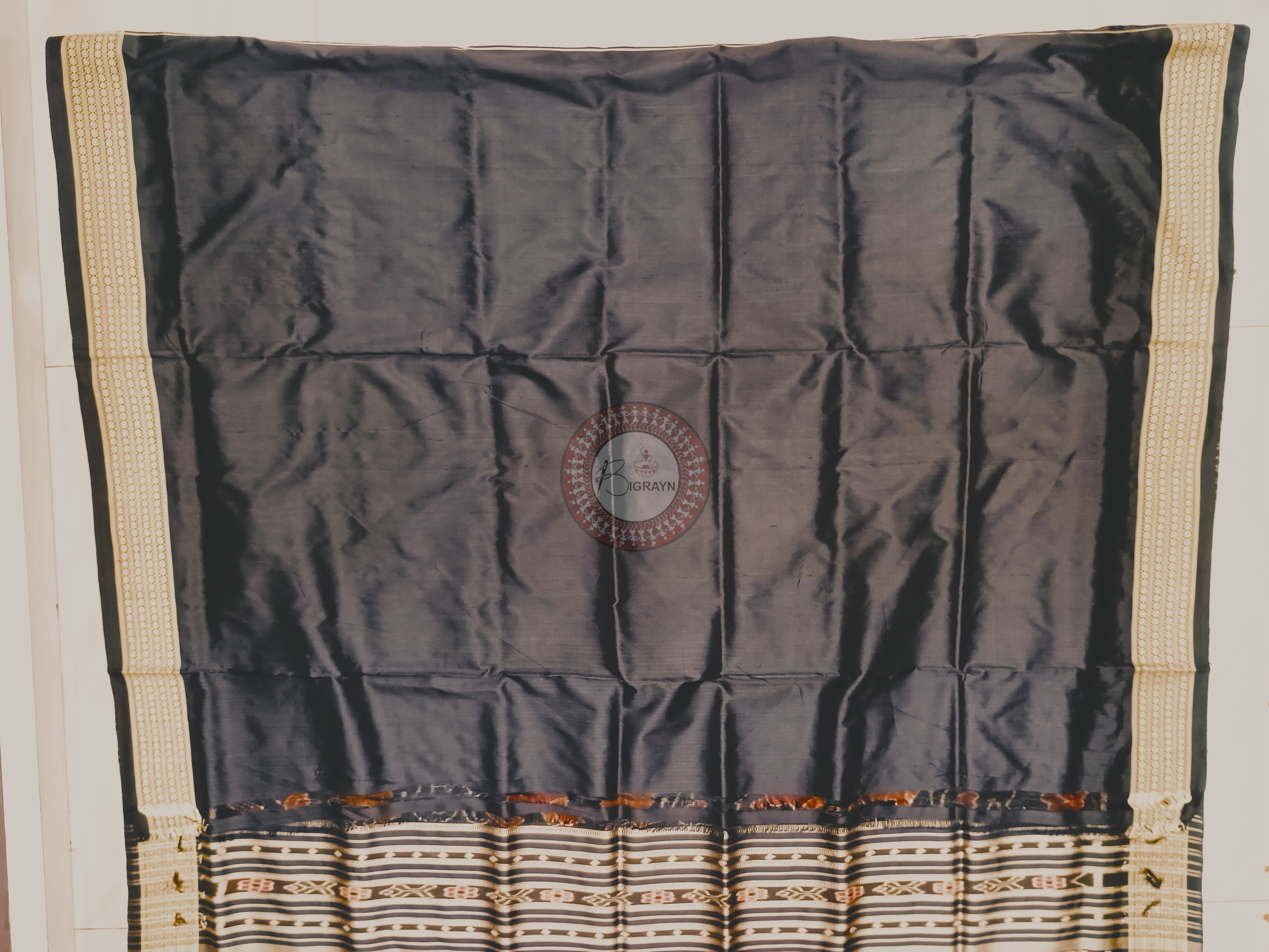 Pink Black Tribal Tree Design Mulberry Silk Saree