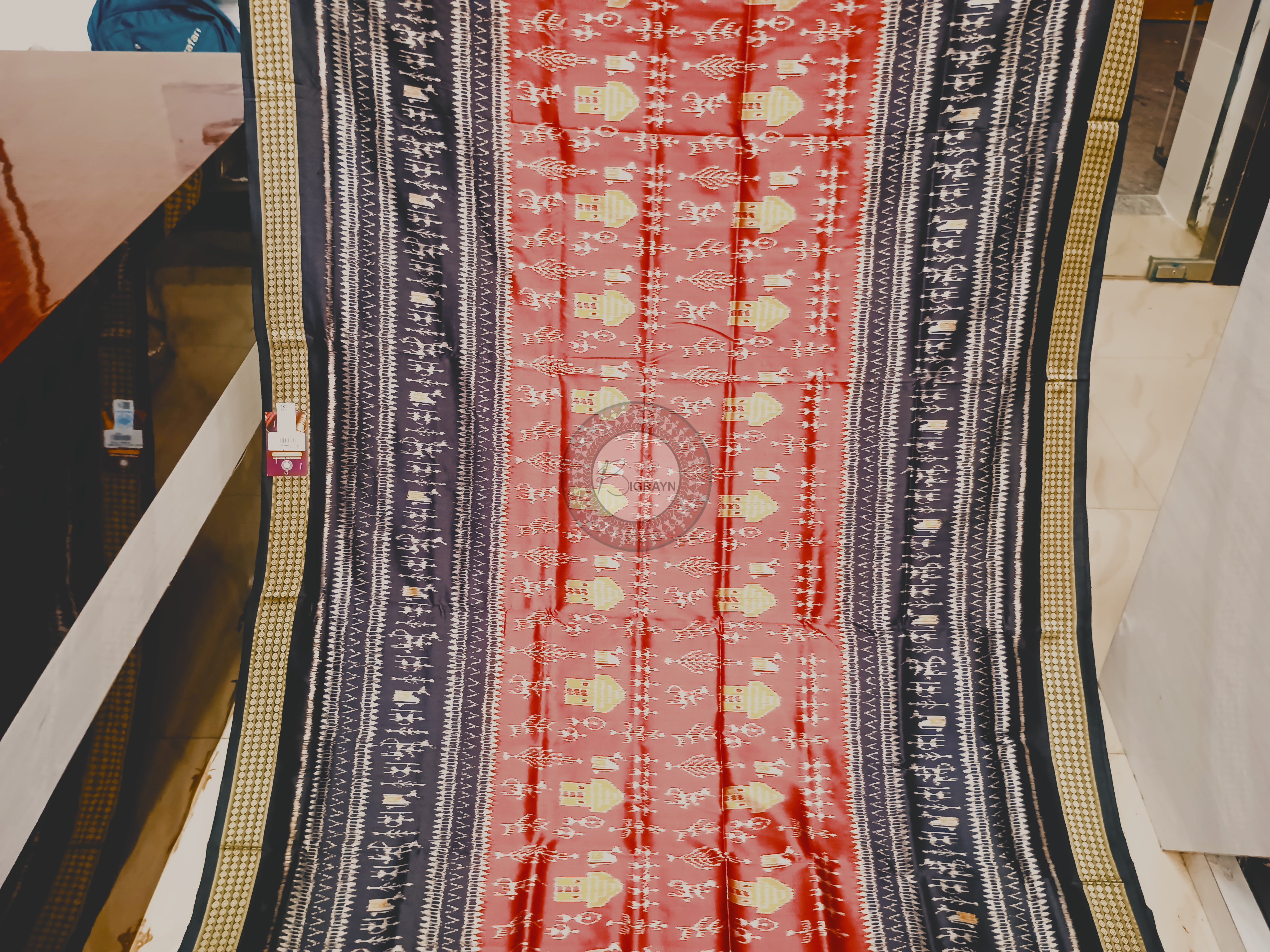 Maroon Black Tribal House Mulberry Silk Saree