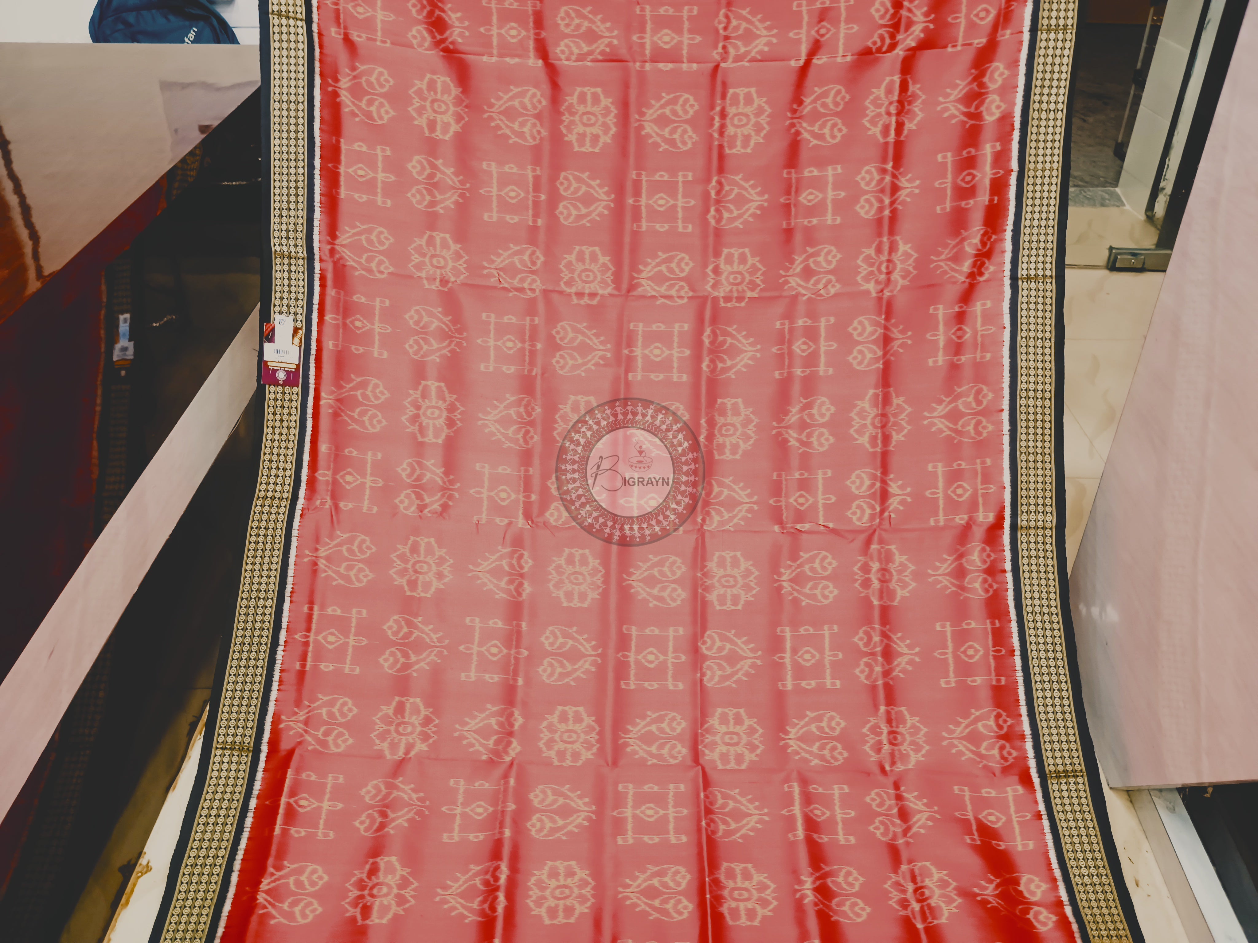 Red Maroon Sankha Design Mulberry Silk Saree