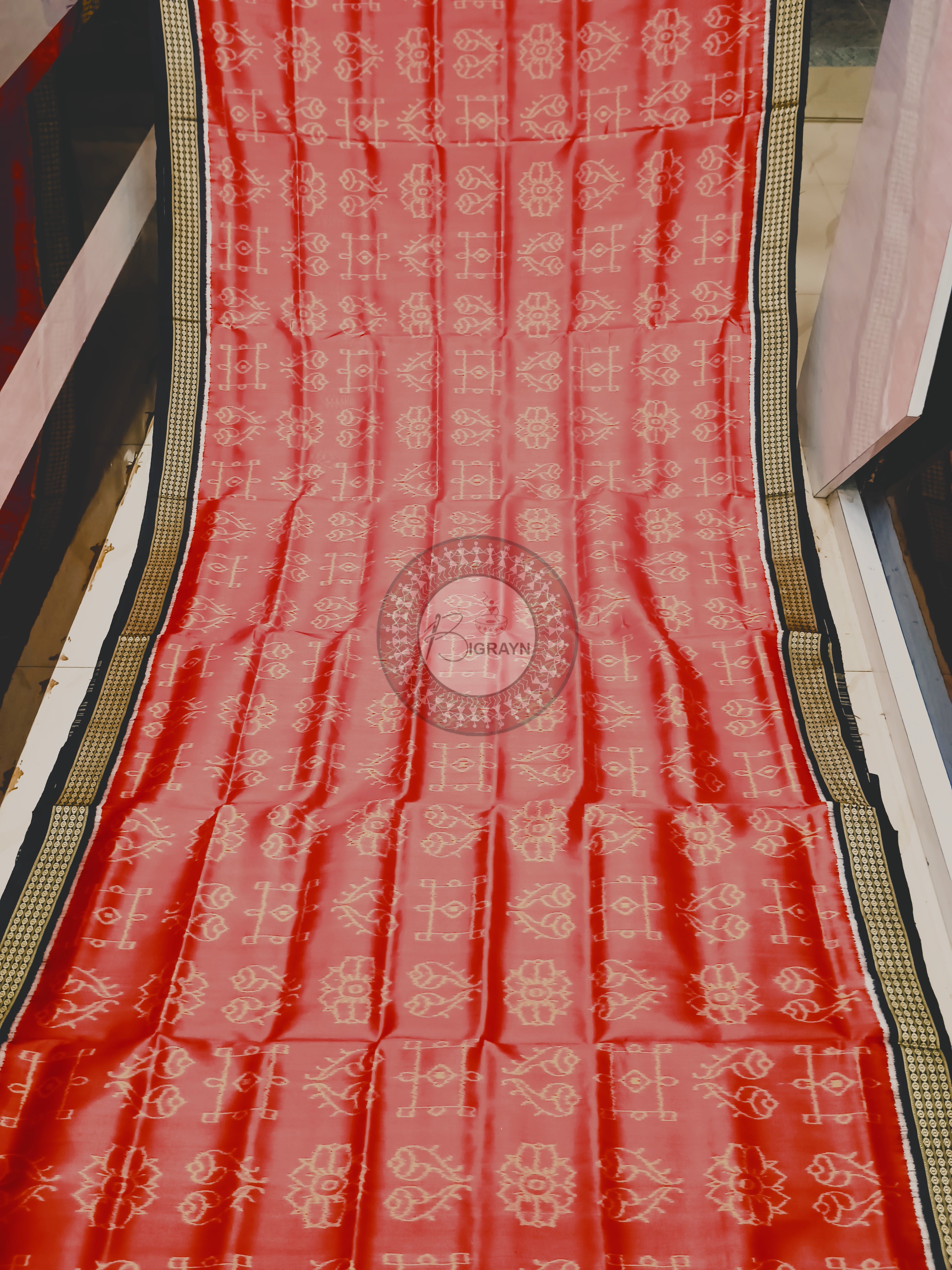 Red Maroon Sankha Design Mulberry Silk Saree