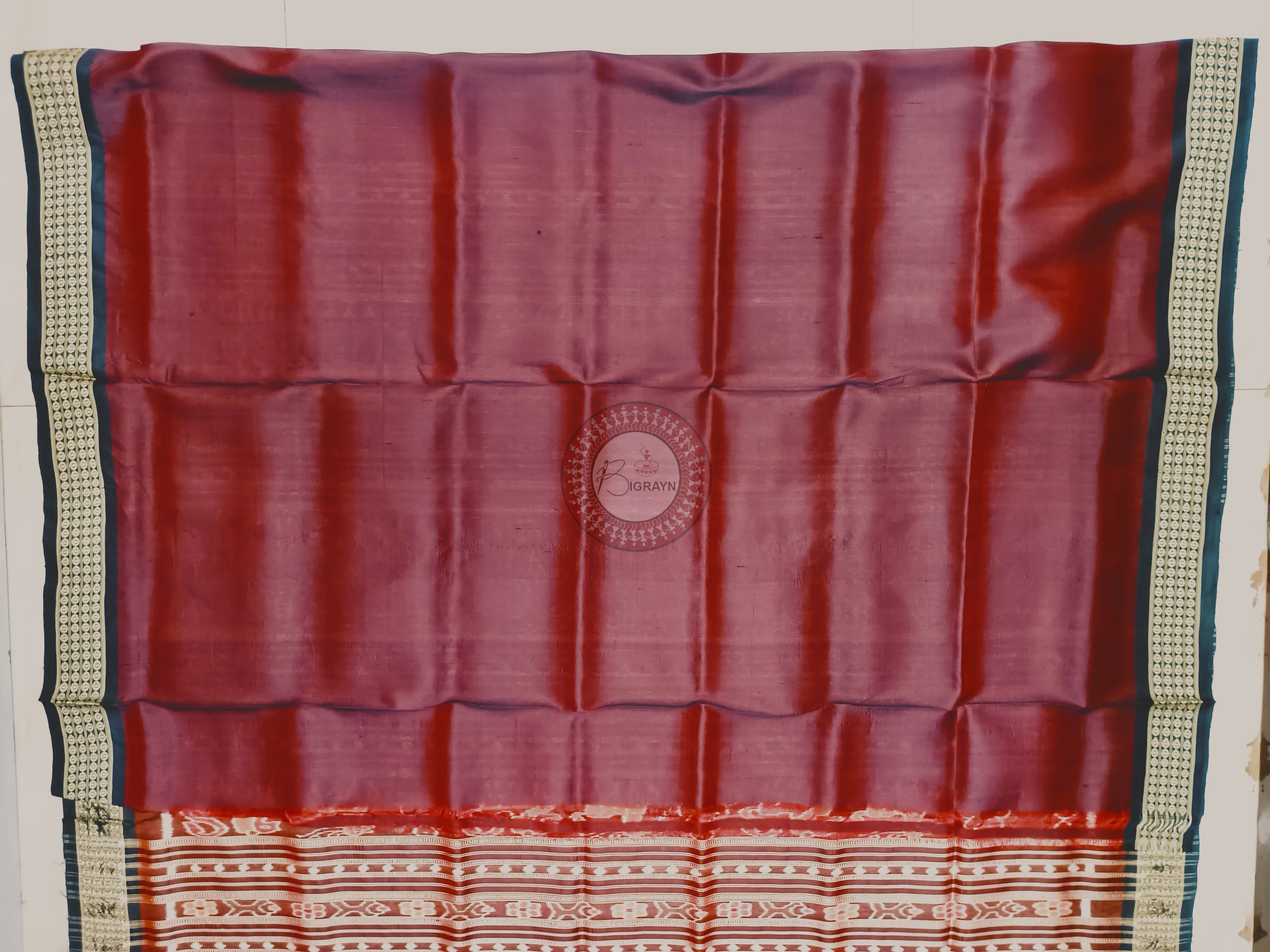 Red Maroon Sankha Design Mulberry Silk Saree