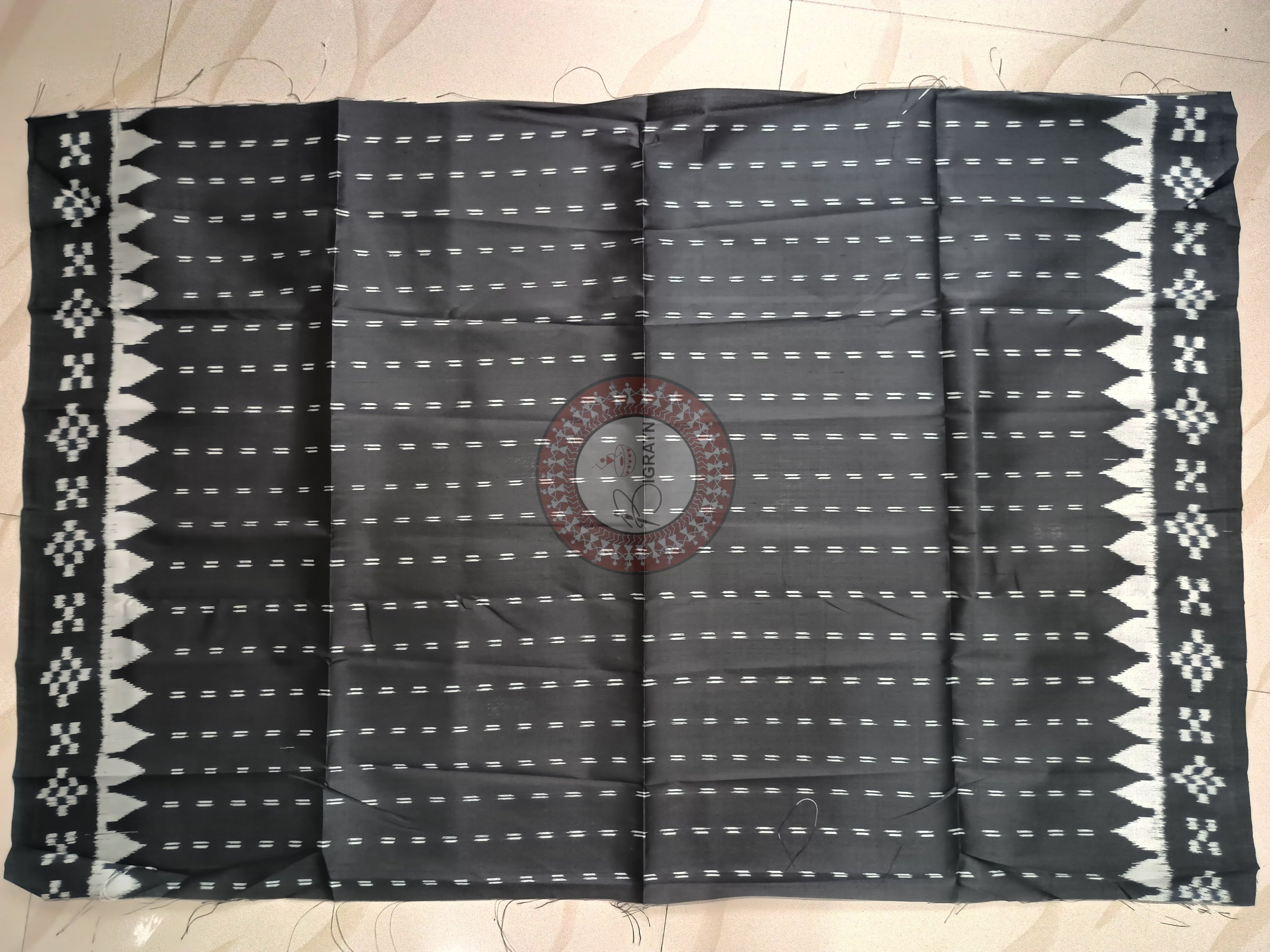 Orange Black Nabakothi Design Mulberry Silk Saree