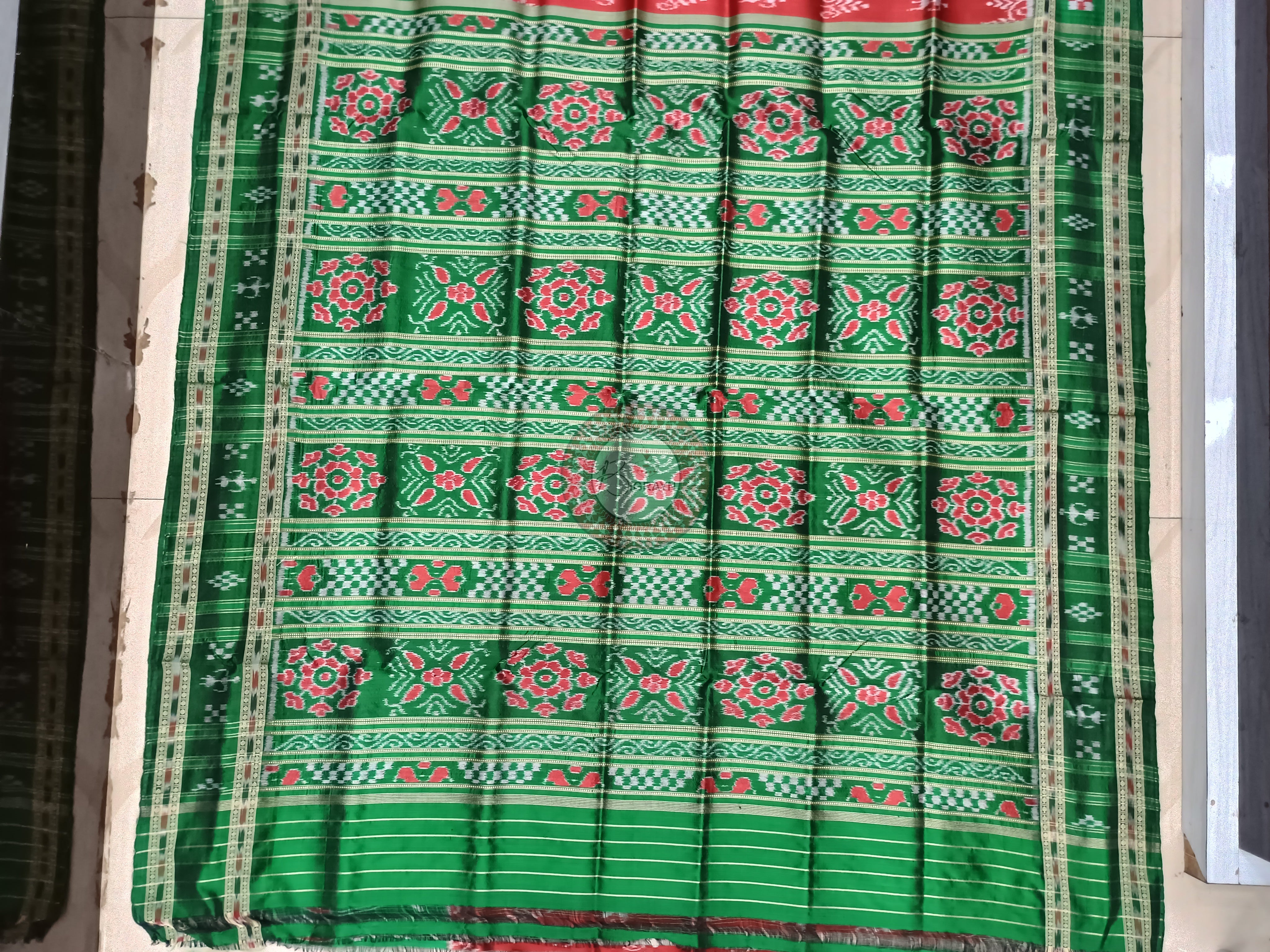 Maroon Green Tribal Design Mulberry Silk Saree