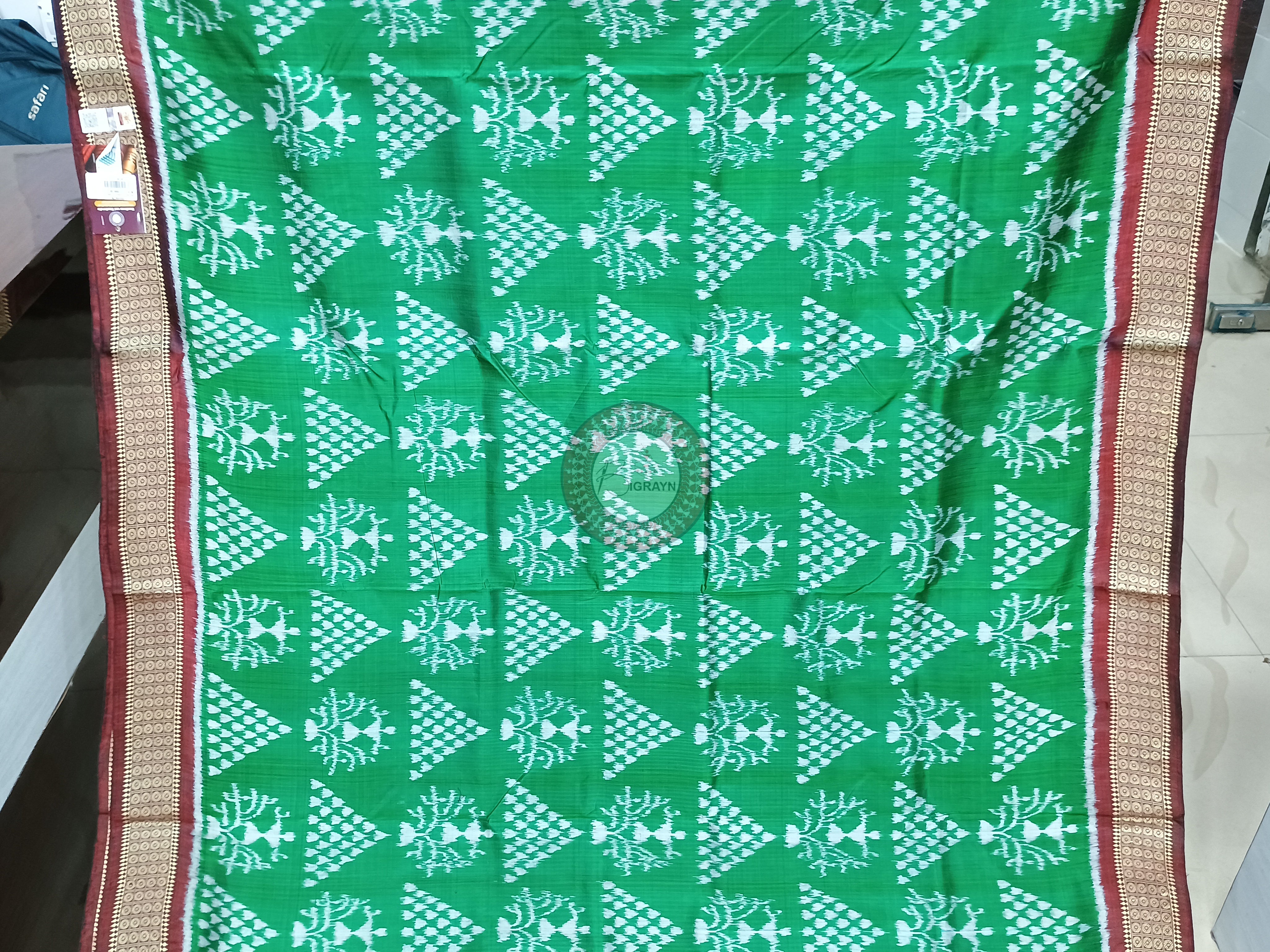 Green Maroon Tribal Chita Design Mulberry Silk Saree