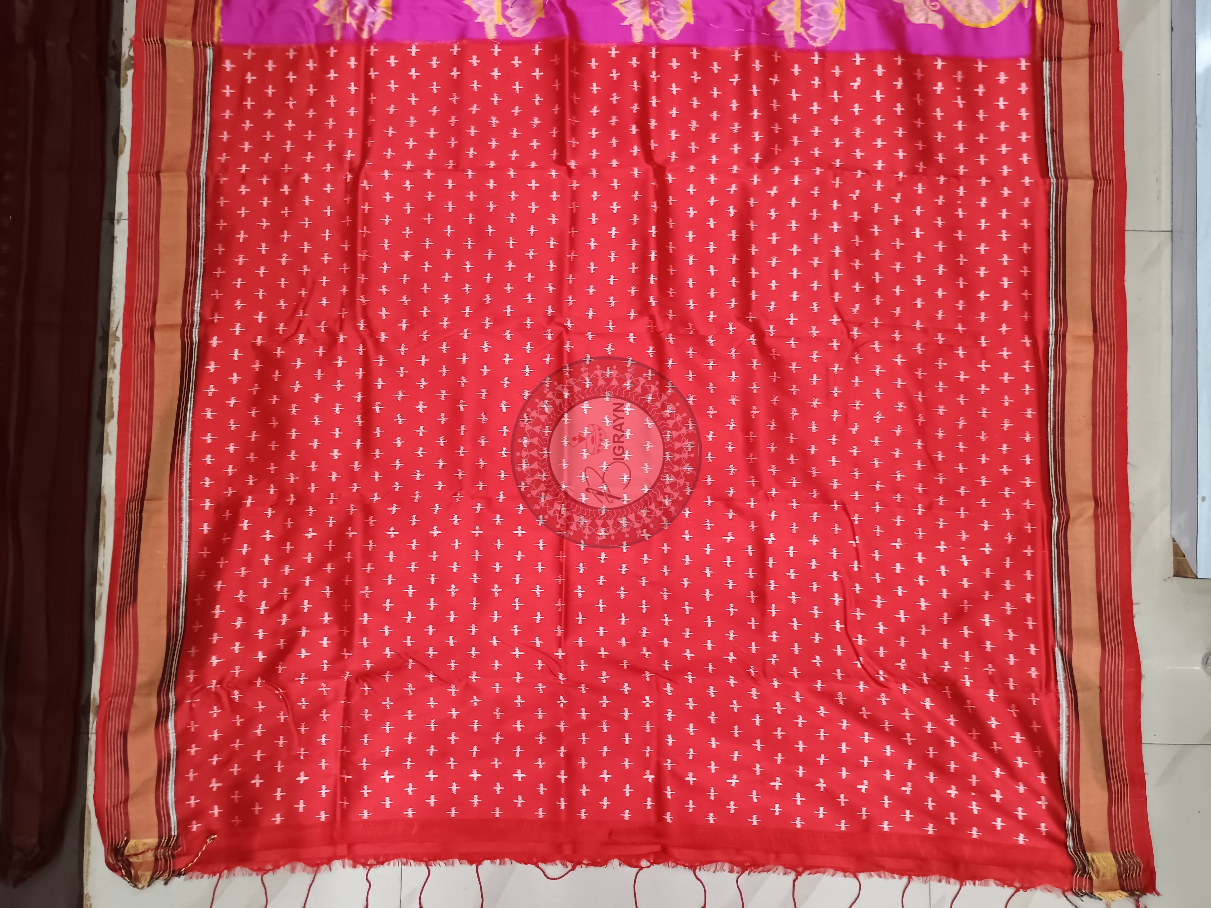Pink Red Kalashi Design Mulberry Silk Saree
