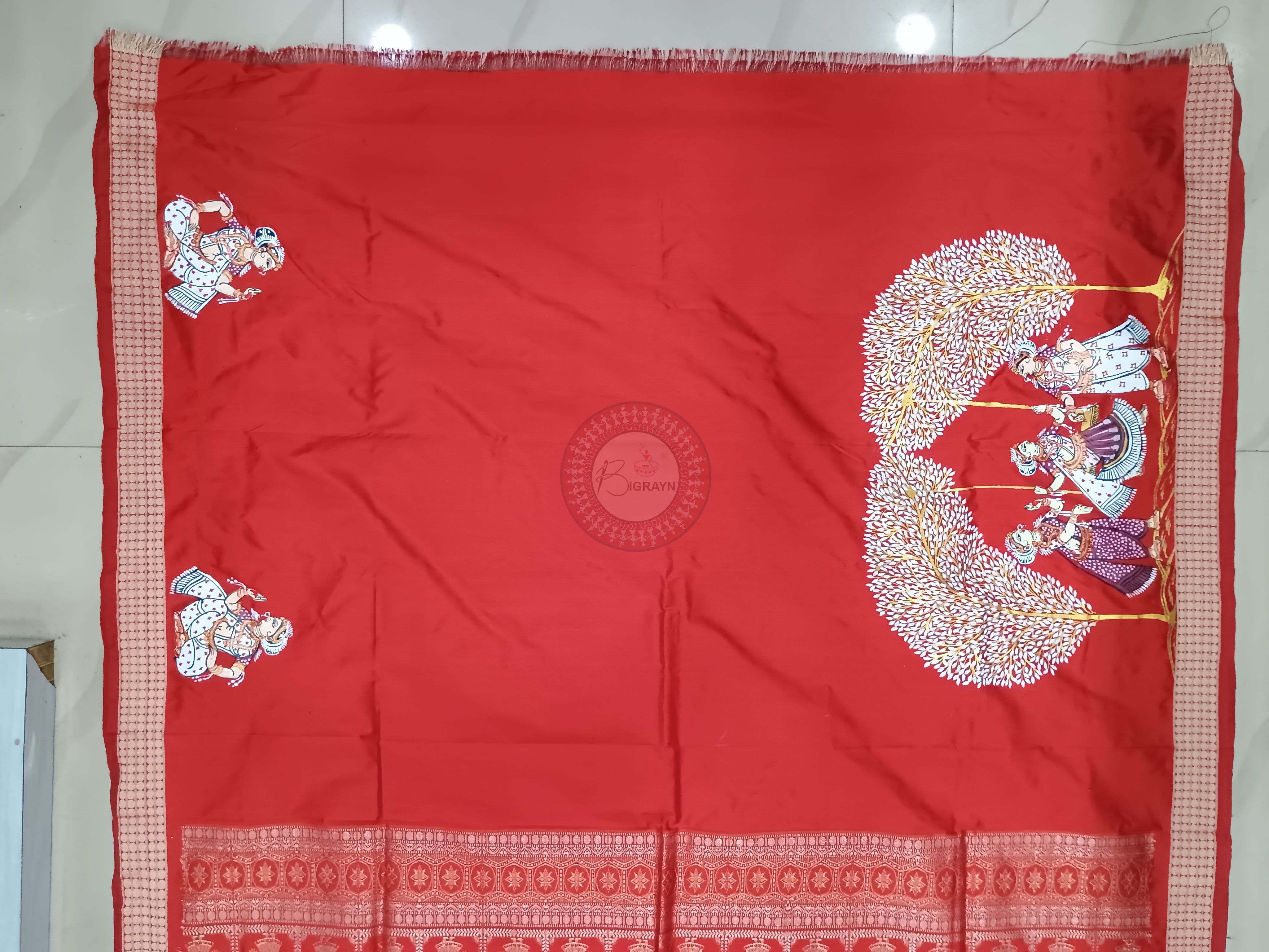 Pink Red Raja Doli Pattachitra Bomkai Silk Saree