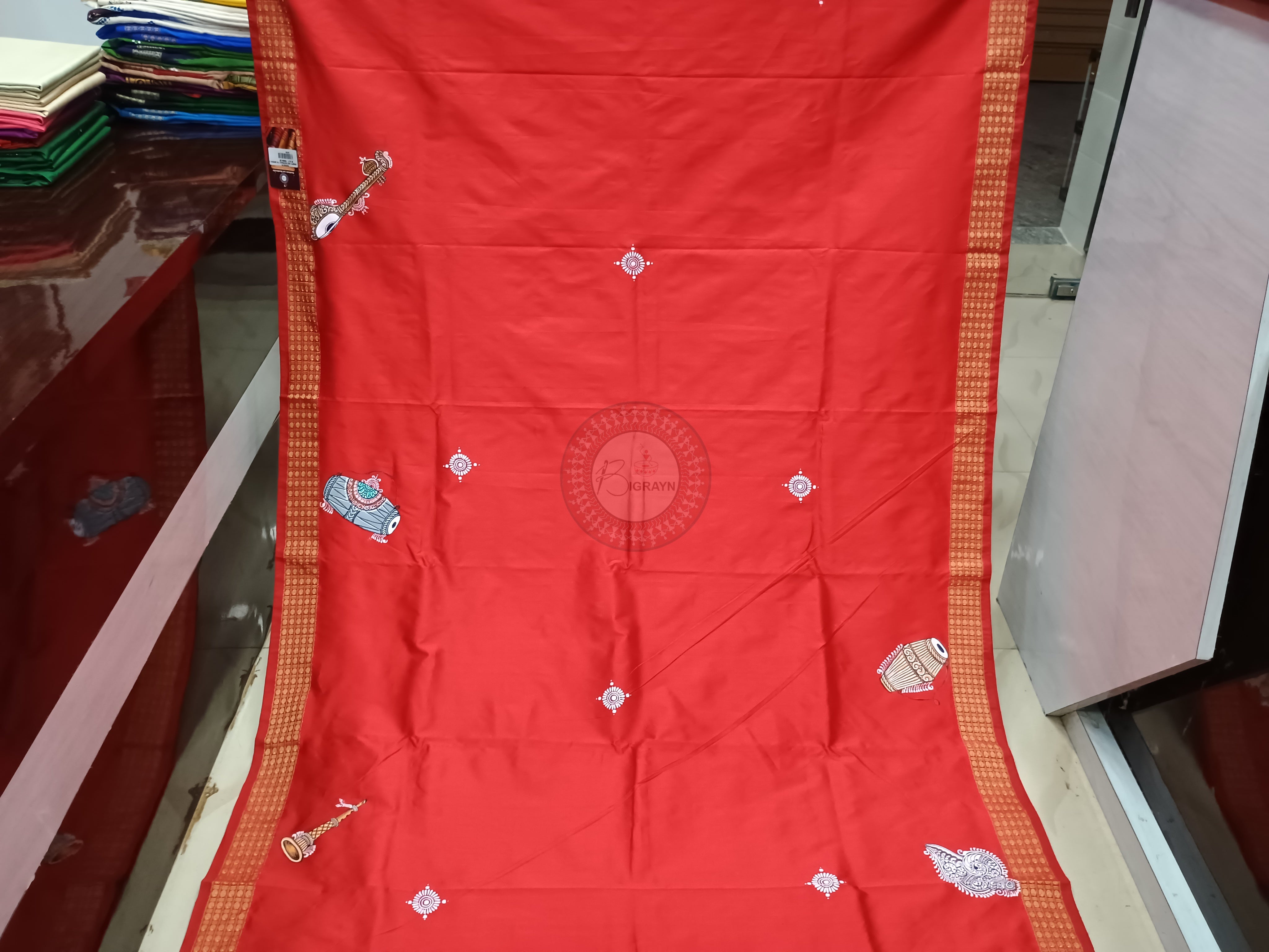 Red Marriage Theme Pattachitra Cotton Blended Silk Saree