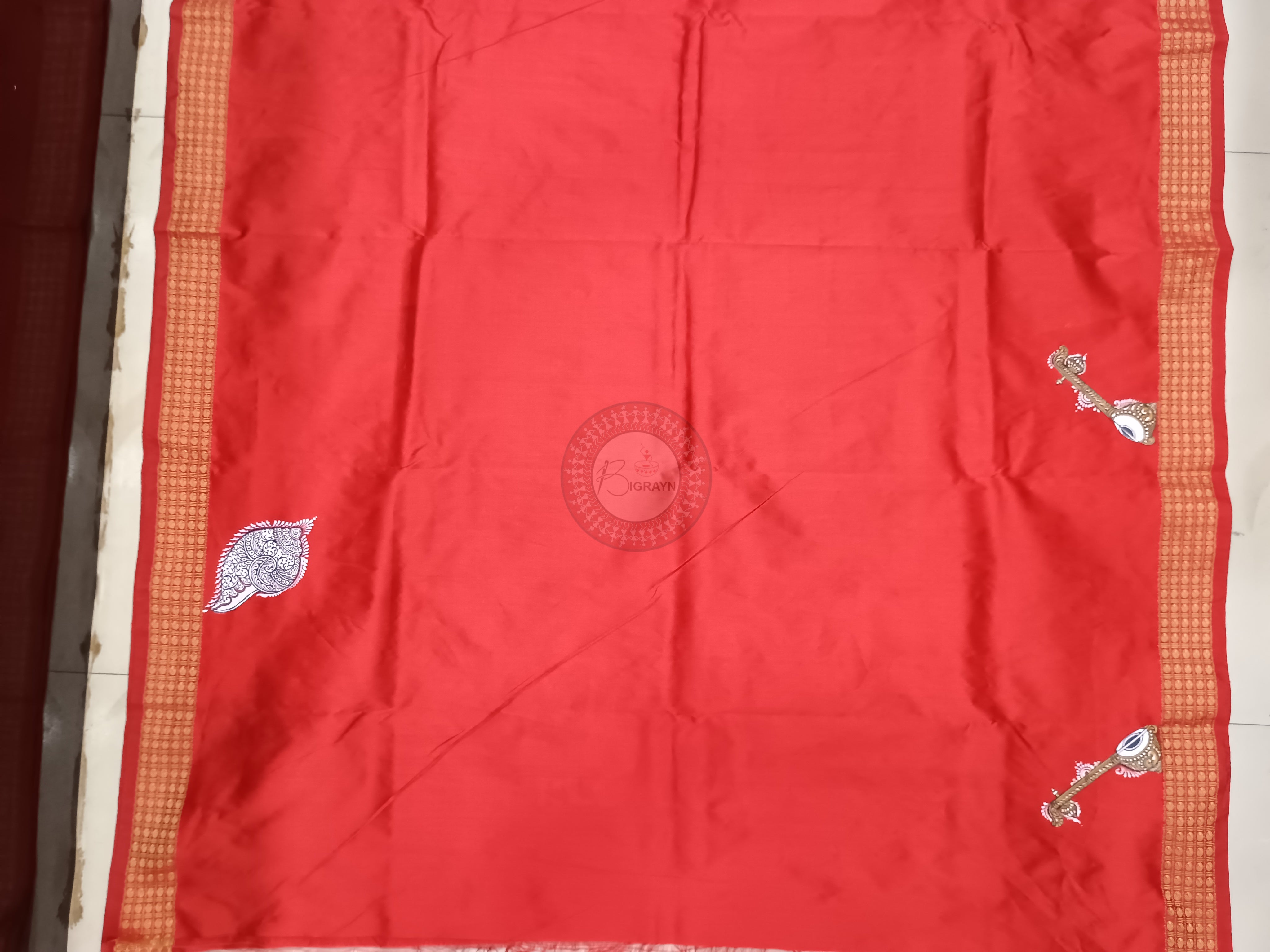 Red Marriage Theme Pattachitra Cotton Blended Silk Saree