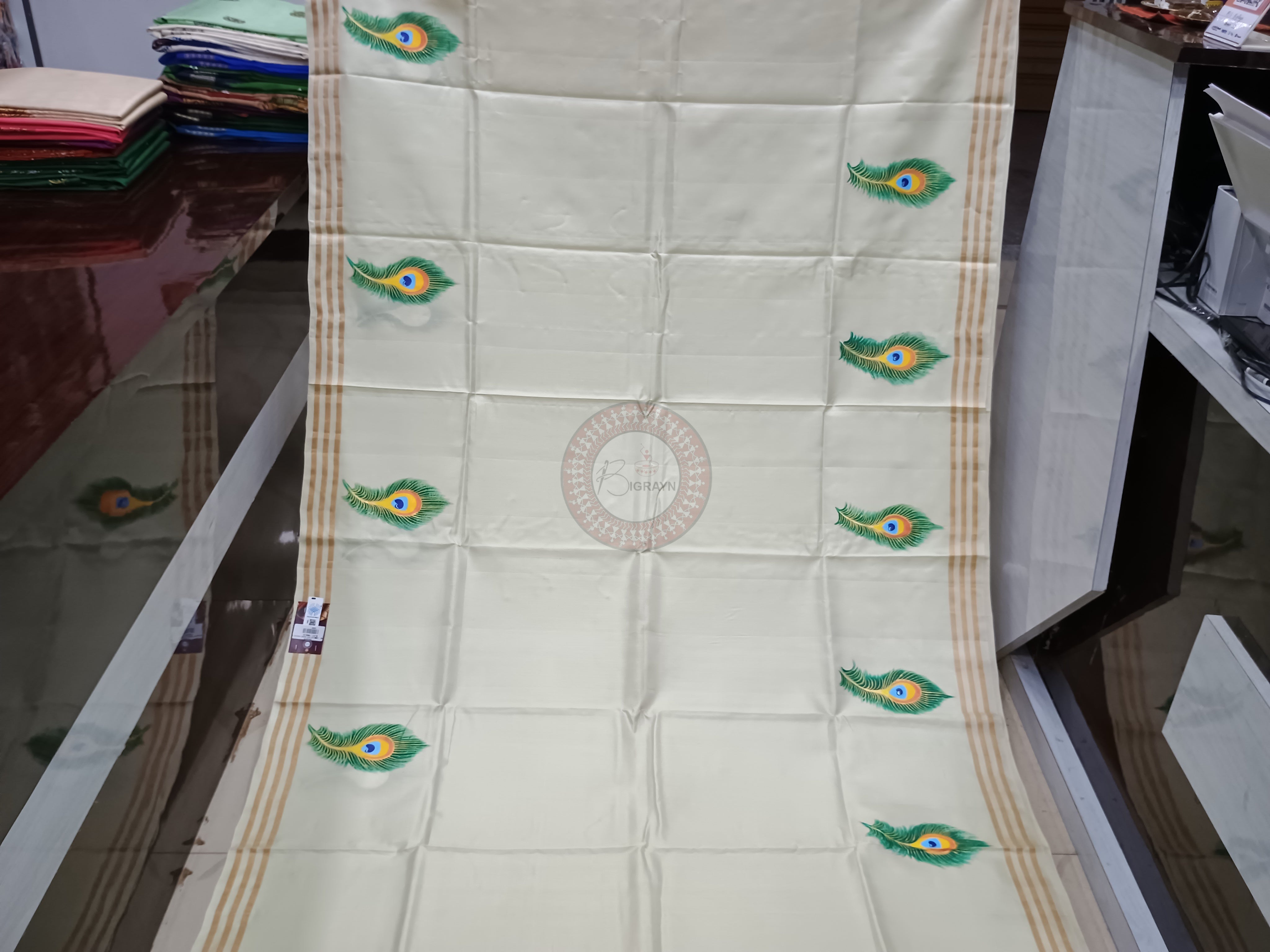 Off White Radha Krishna Theme Pattachitra Kanjivaram Silk Saree