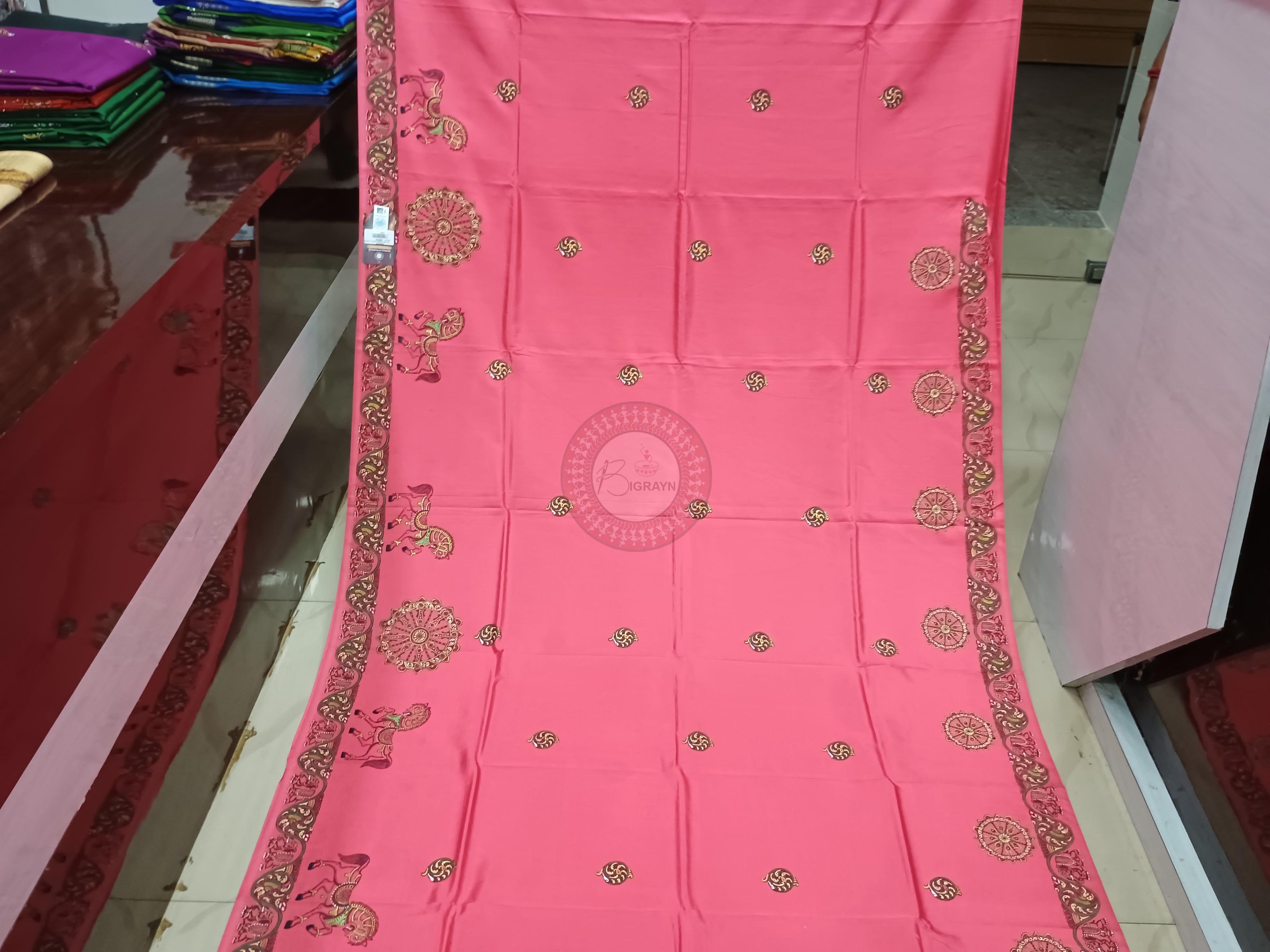Pink Konark Wheel Theme Pattachitra Khadi Silk Saree