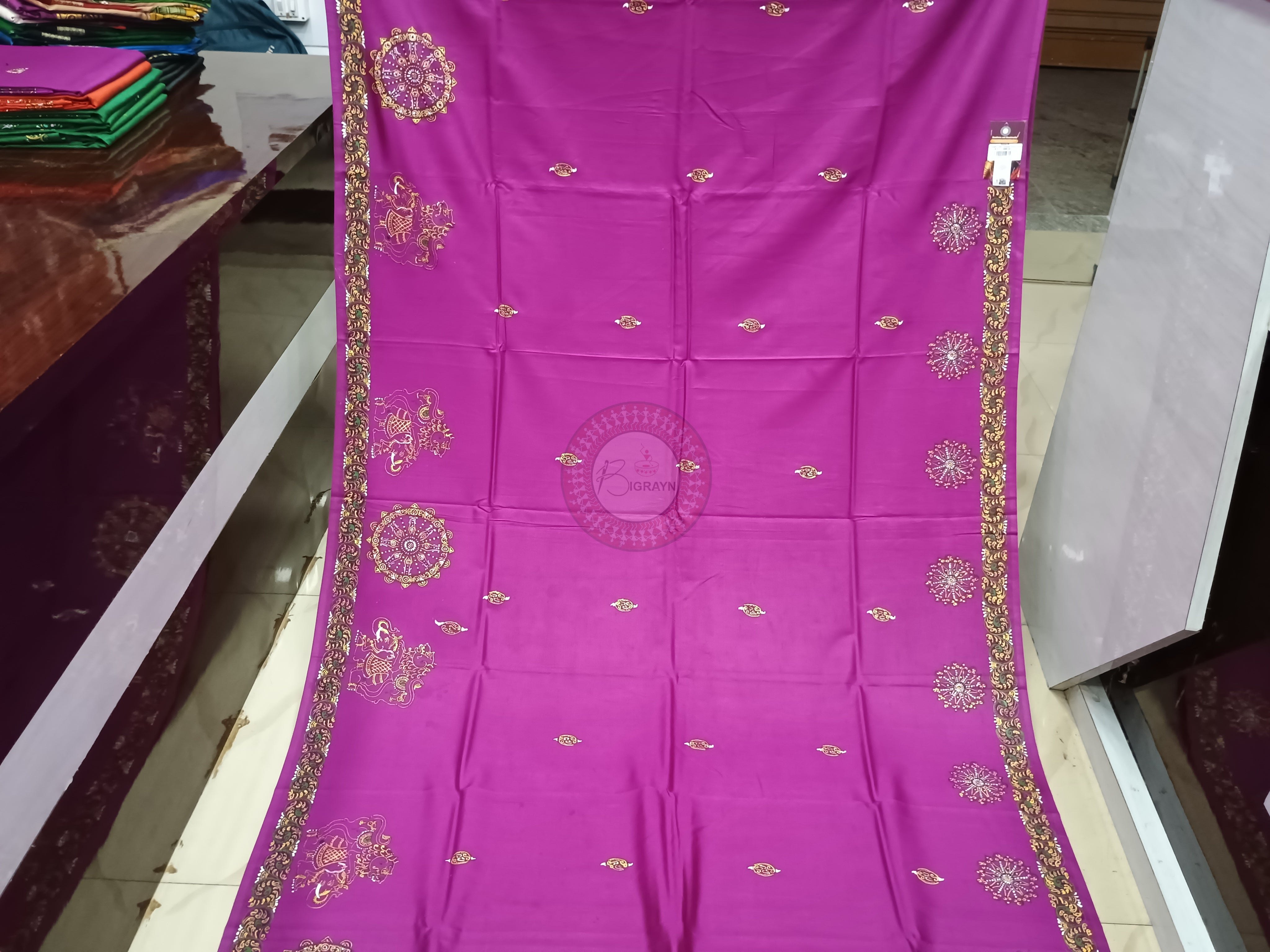 Purple Konark Wheel Theme Pattachitra Khadi Silk Saree