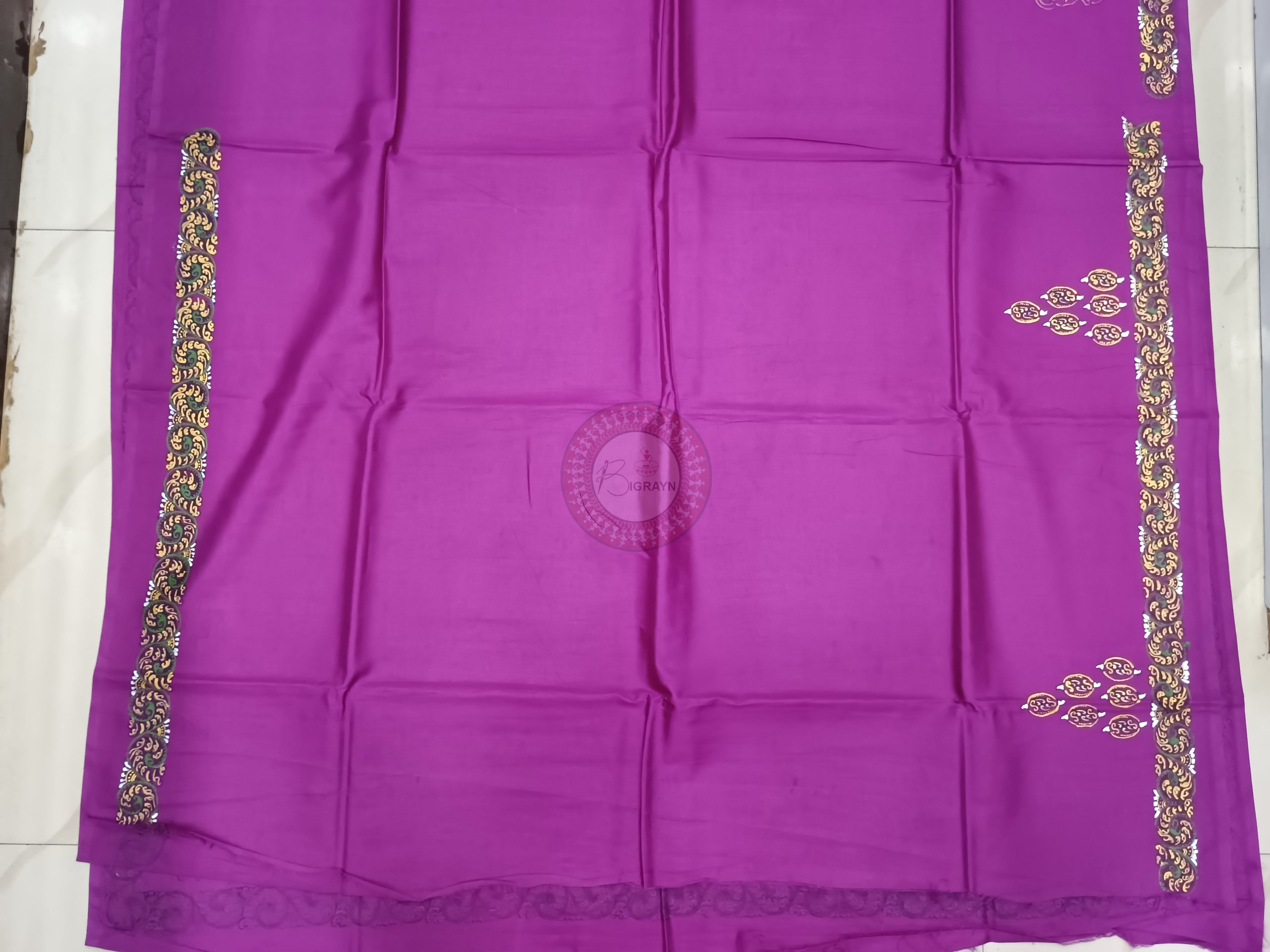 Purple Konark Wheel Theme Pattachitra Khadi Silk Saree