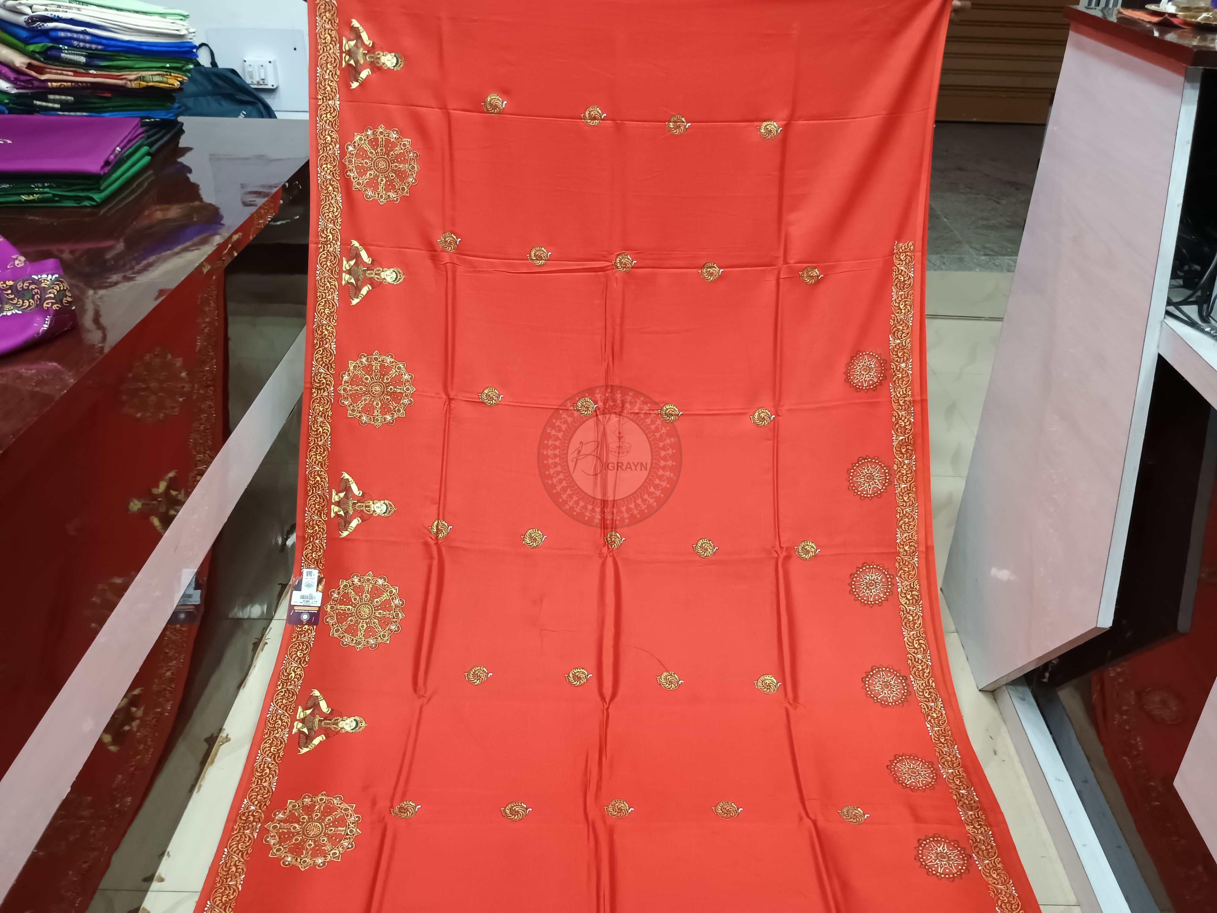 Red Konark Wheel Pattachitra Khadi Silk Saree