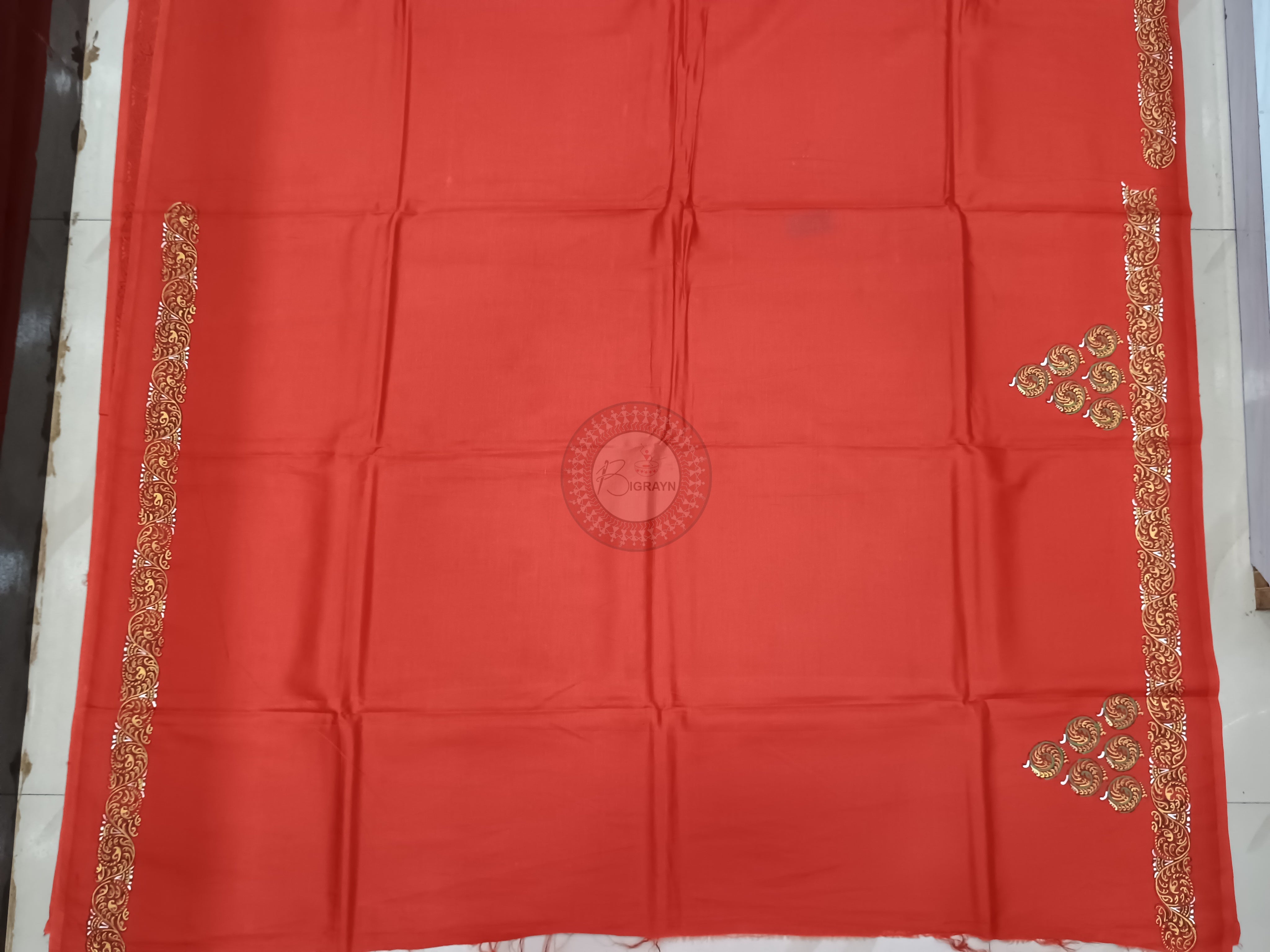 Red Konark Wheel Pattachitra Khadi Silk Saree