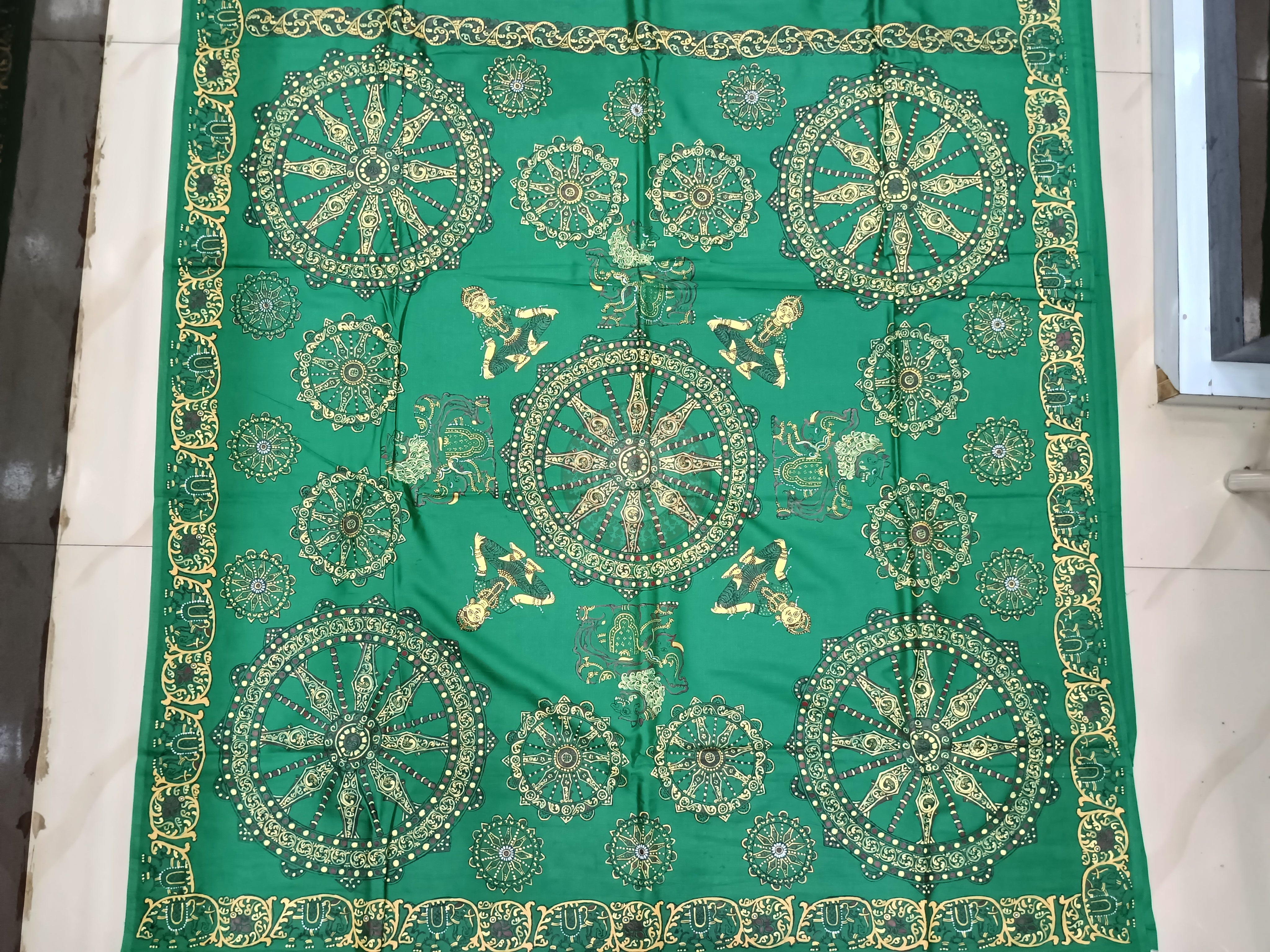 Green Konark Wheel Theme Pattachitra Khadi Silk Saree