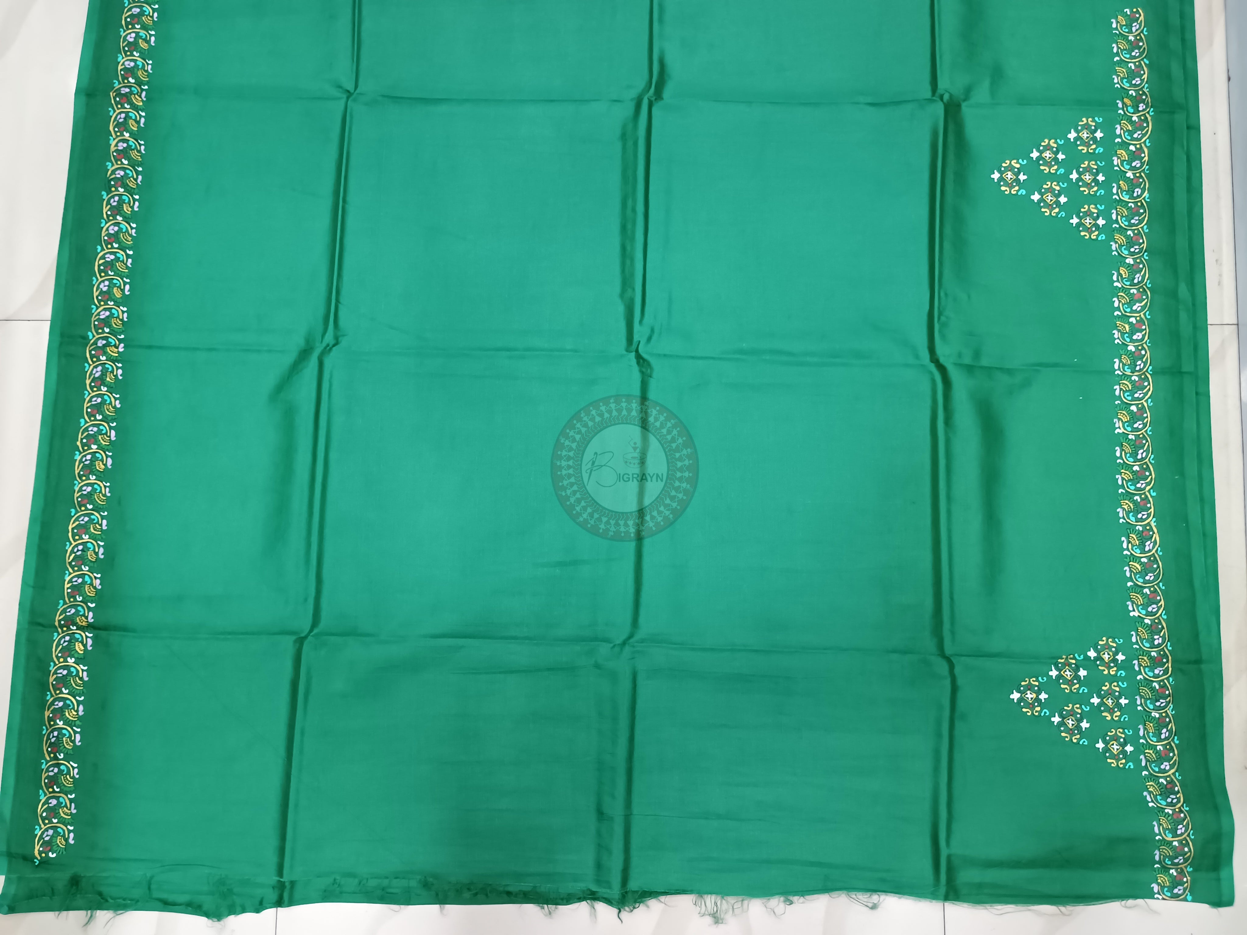 Green Sakhi Rasa Theme Pattachitra Khadi Silk Saree