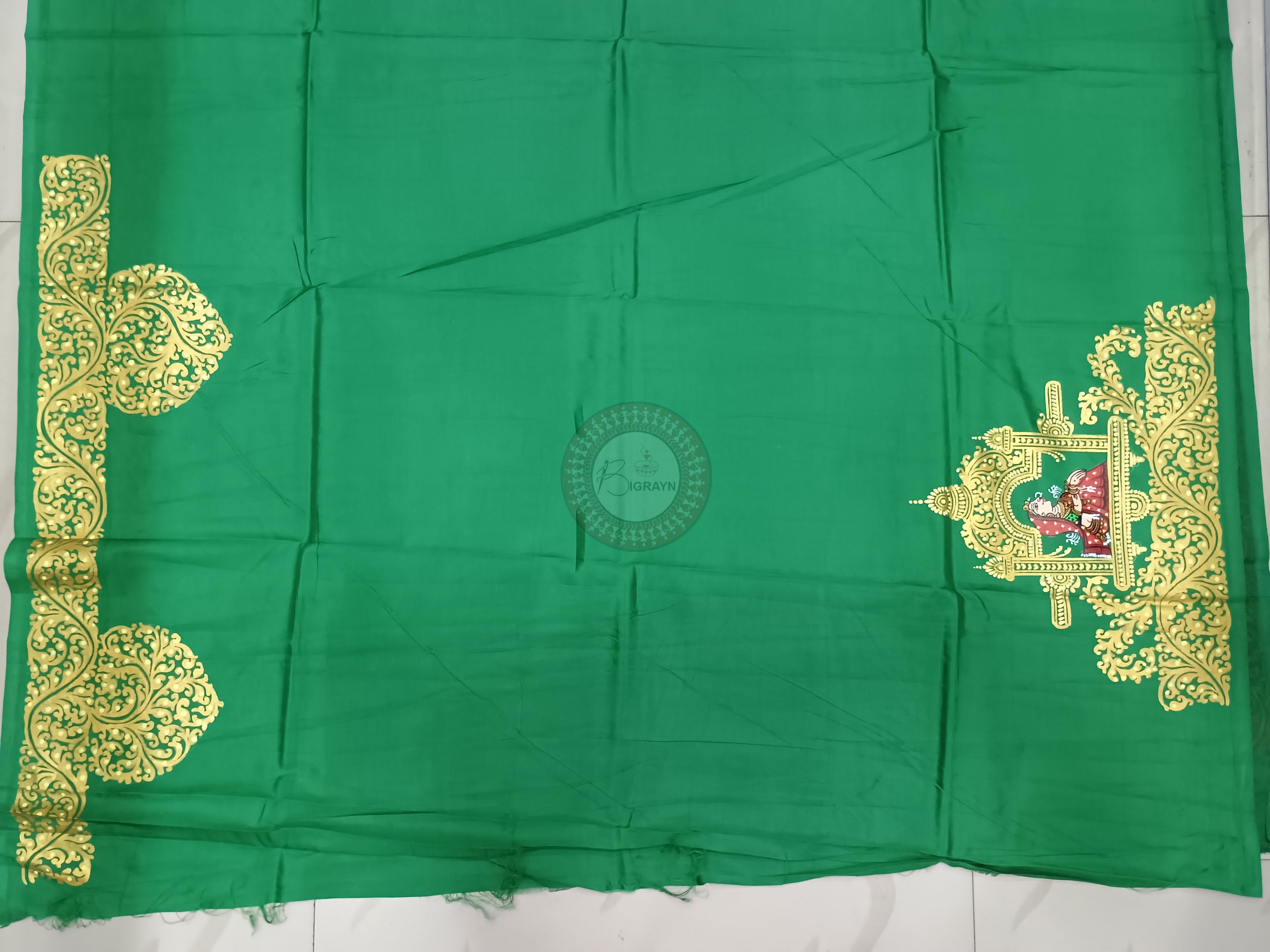 Green Marriage Theme Pattachitra Khadi Silk Saree