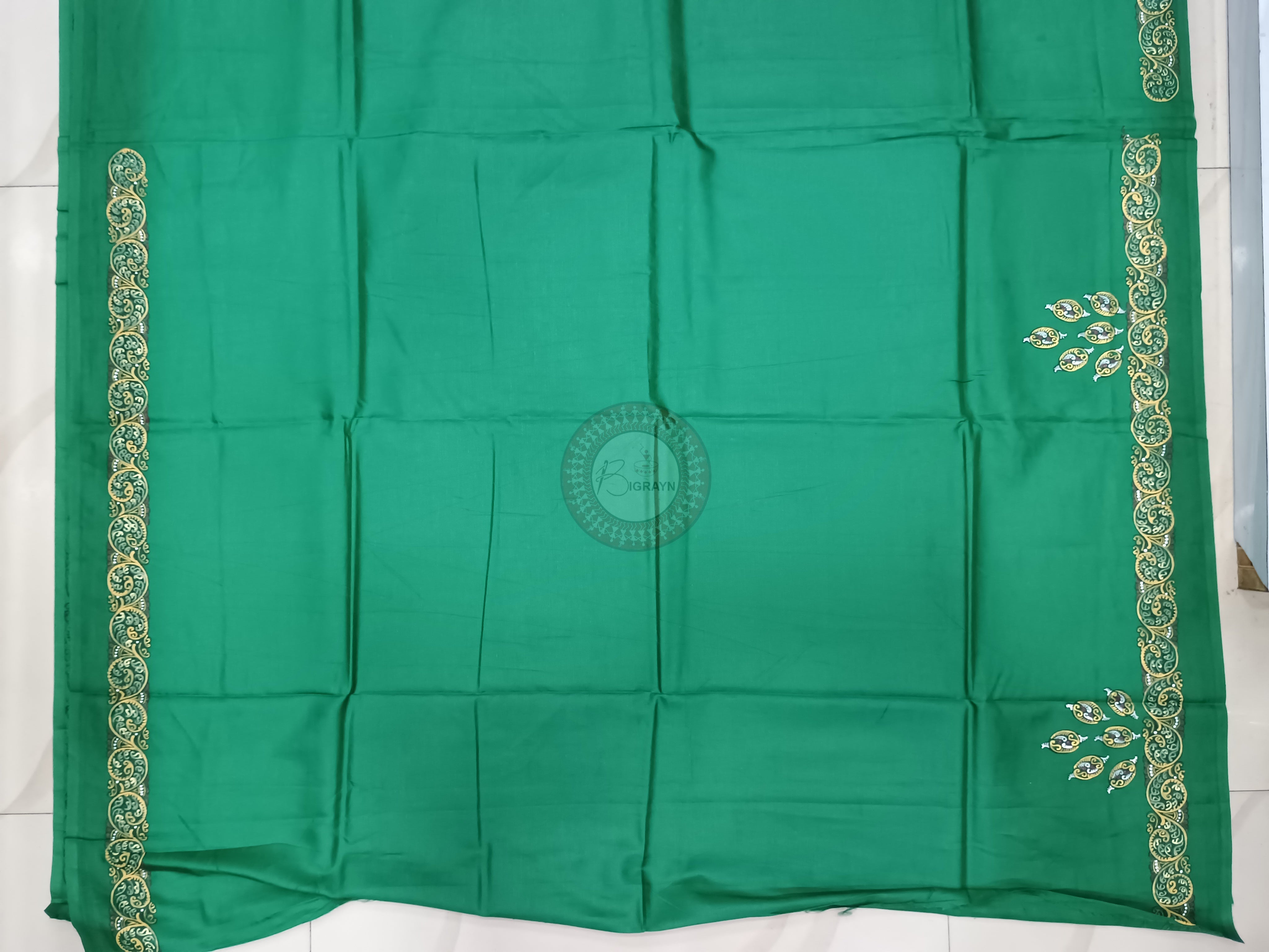 Green Konark Wheel Dancer Theme Pattachitra Khadi Silk Saree