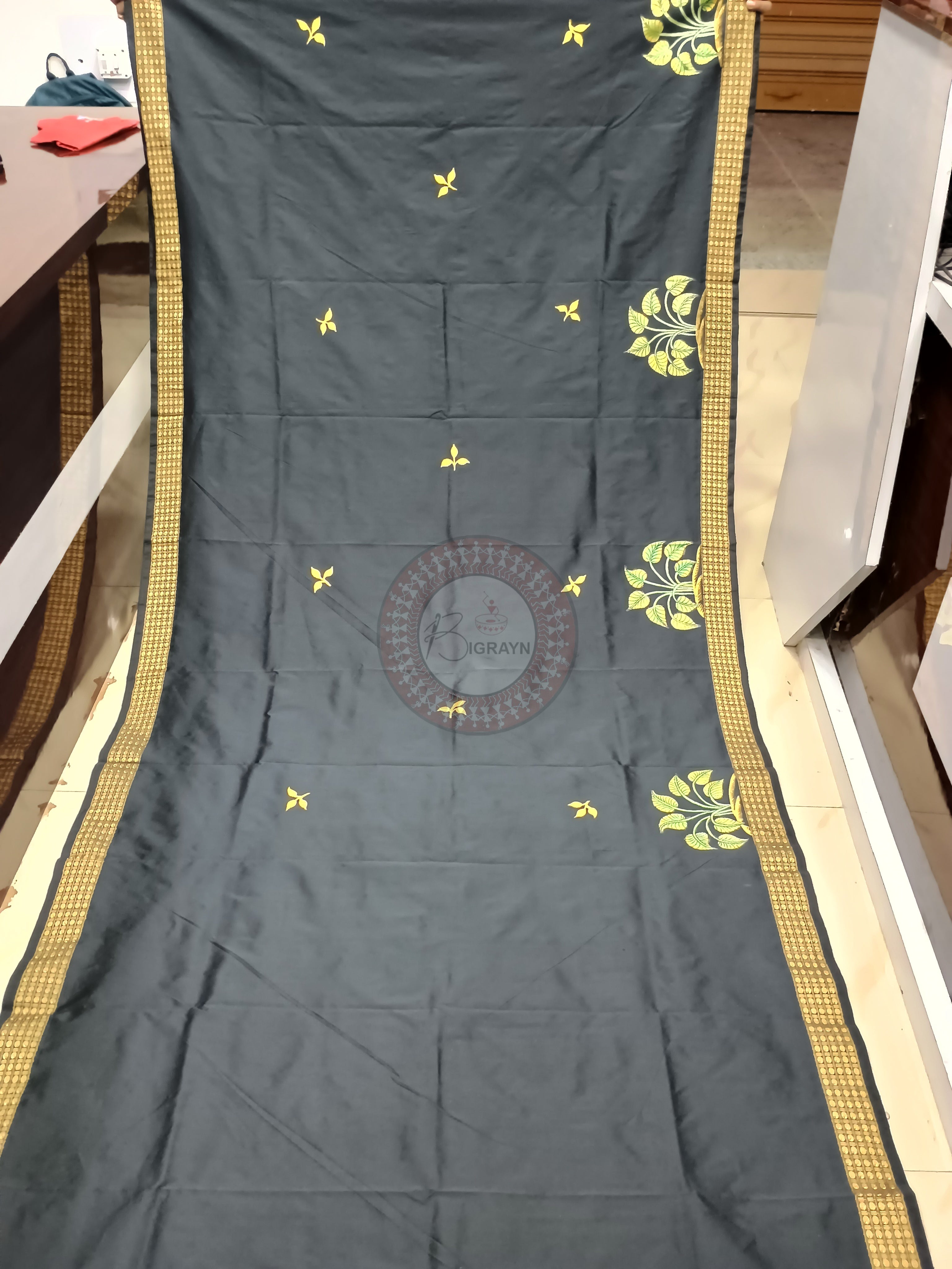 Black Pravata Barnana Pattachitra Cotton blended Silk Saree