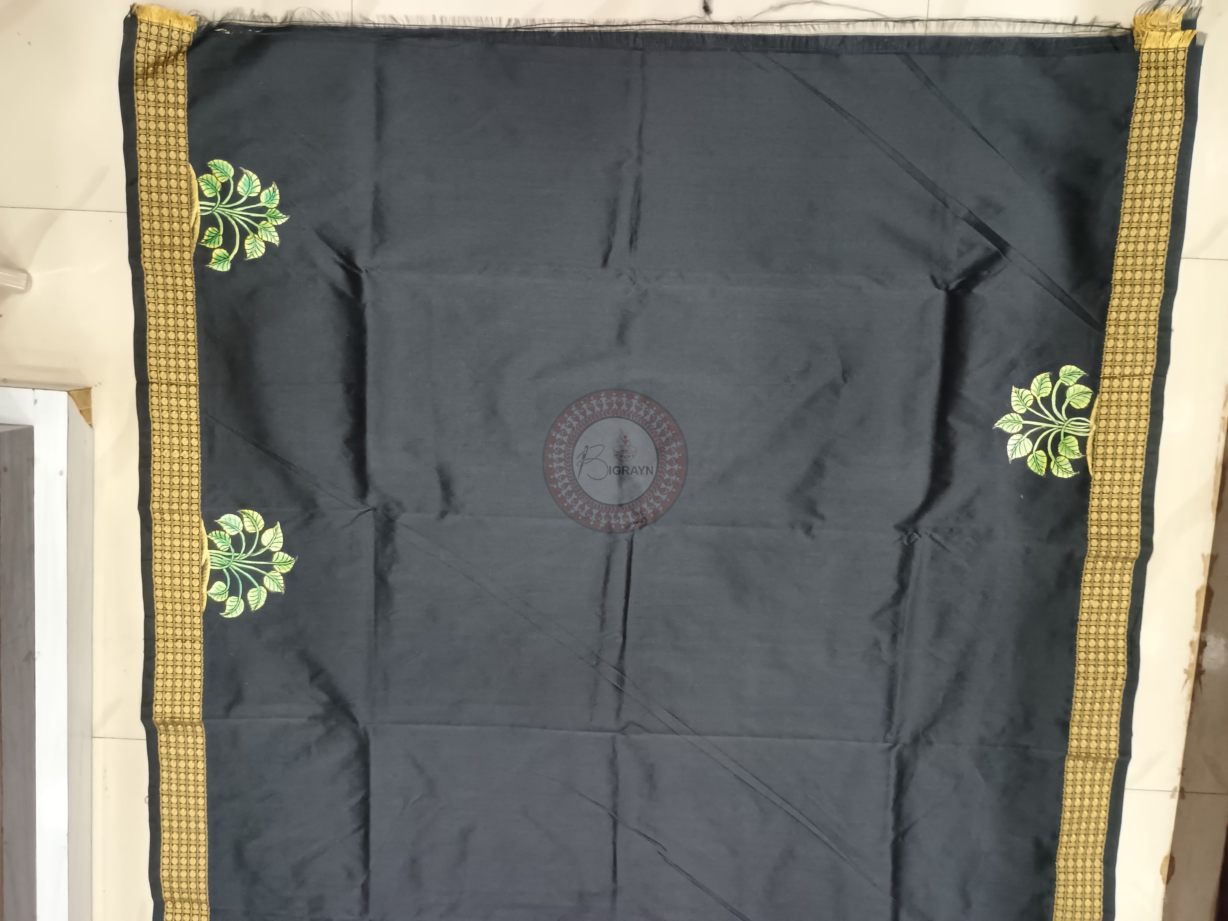 Black Pravata Barnana Pattachitra Cotton blended Silk Saree