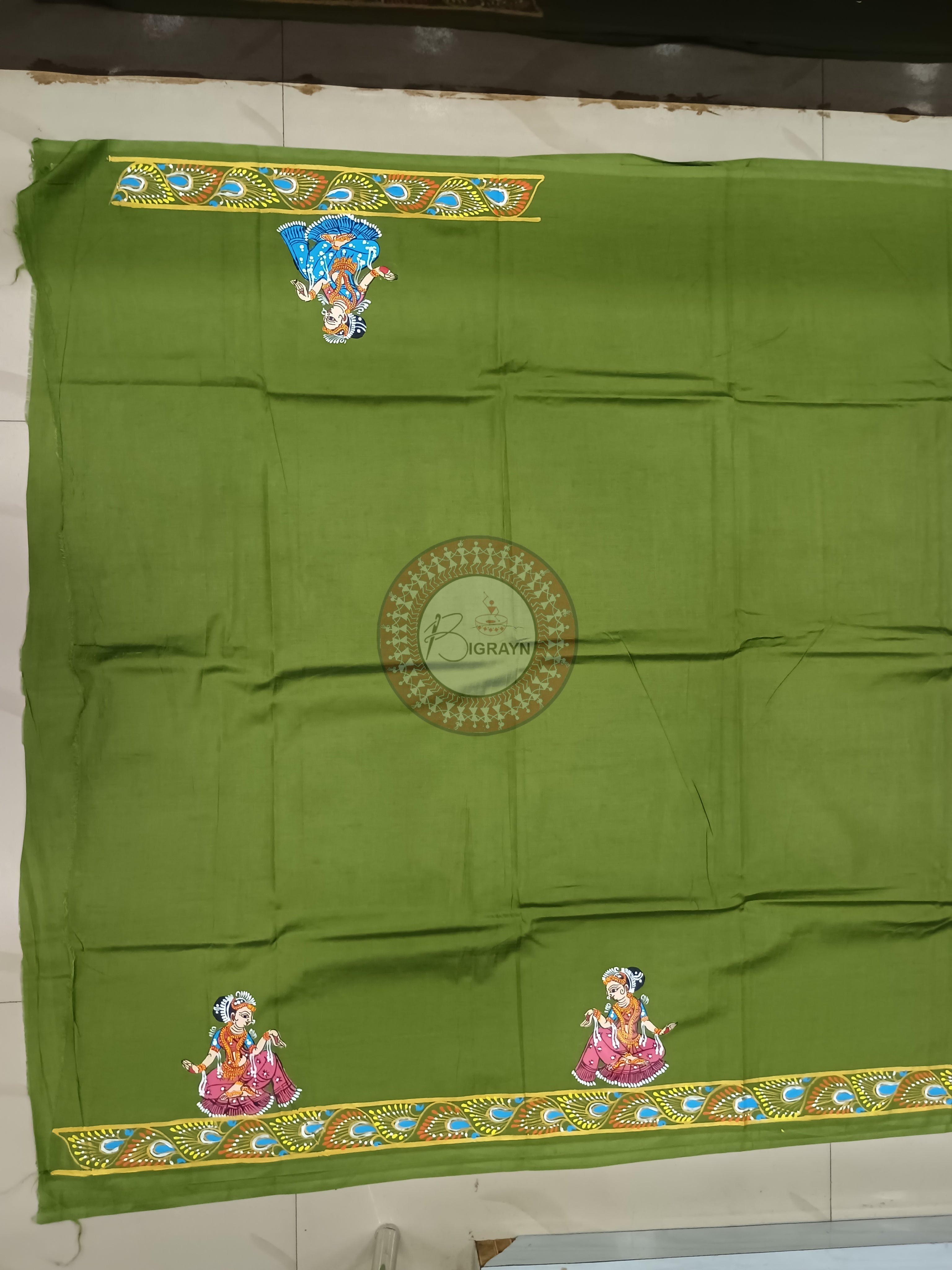 Mehendi Green Mathura Vijay Theme Pattachitra Khadi Silk Saree