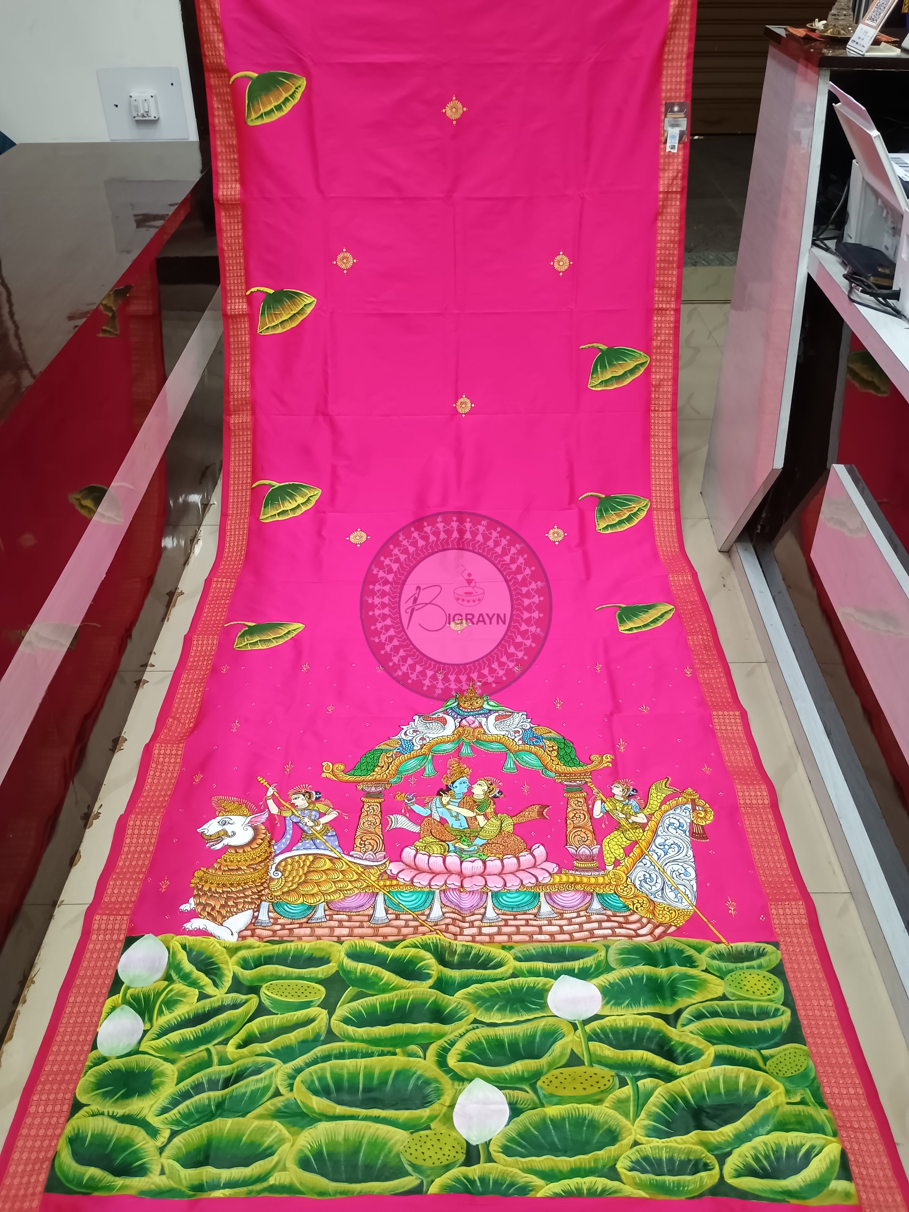 Pink Nabakeli Boita Hand Painted Pattachitra Cotton blended Silk Saree