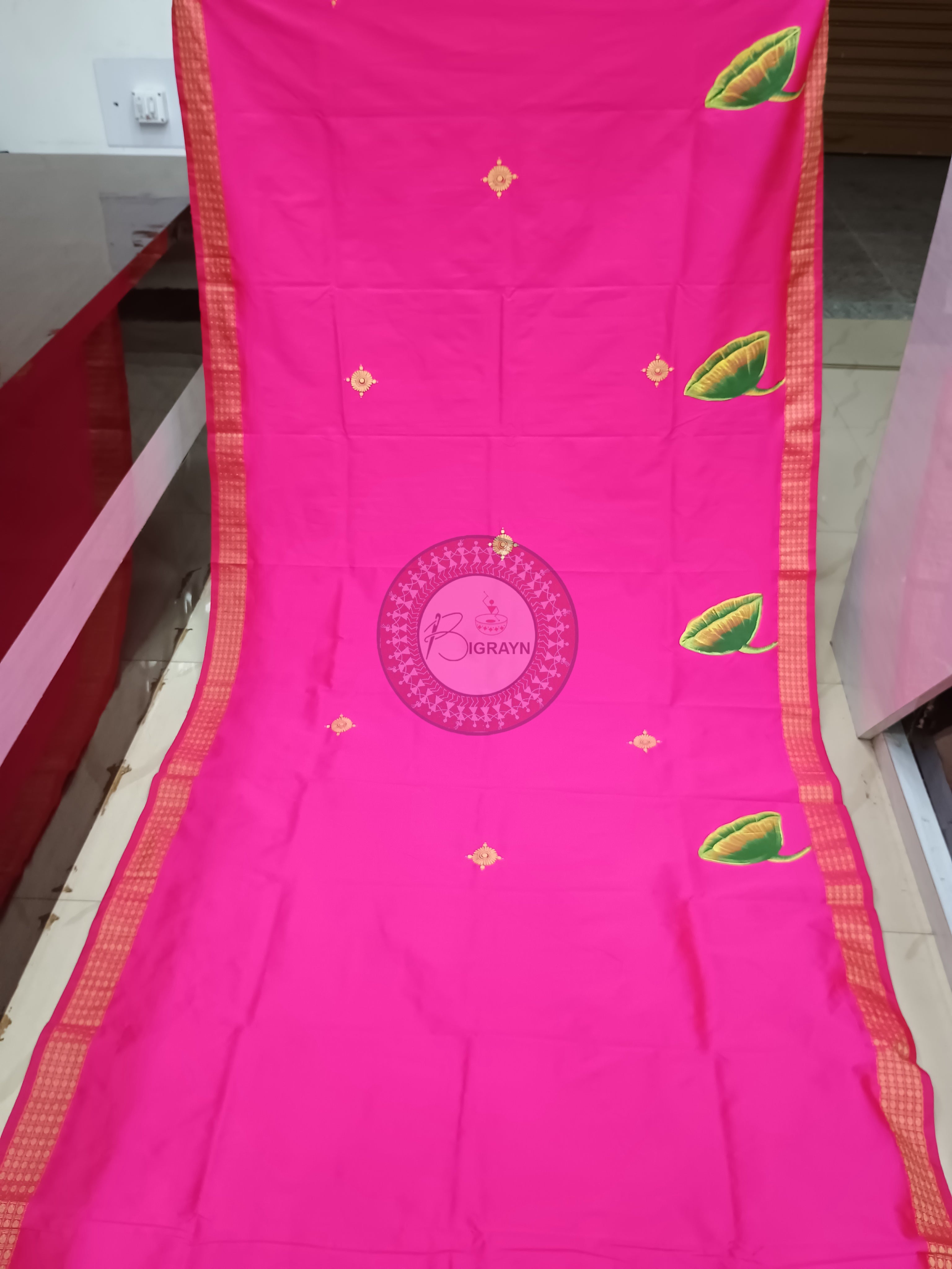 Pink Nabakeli Boita Hand Painted Pattachitra Cotton blended Silk Saree