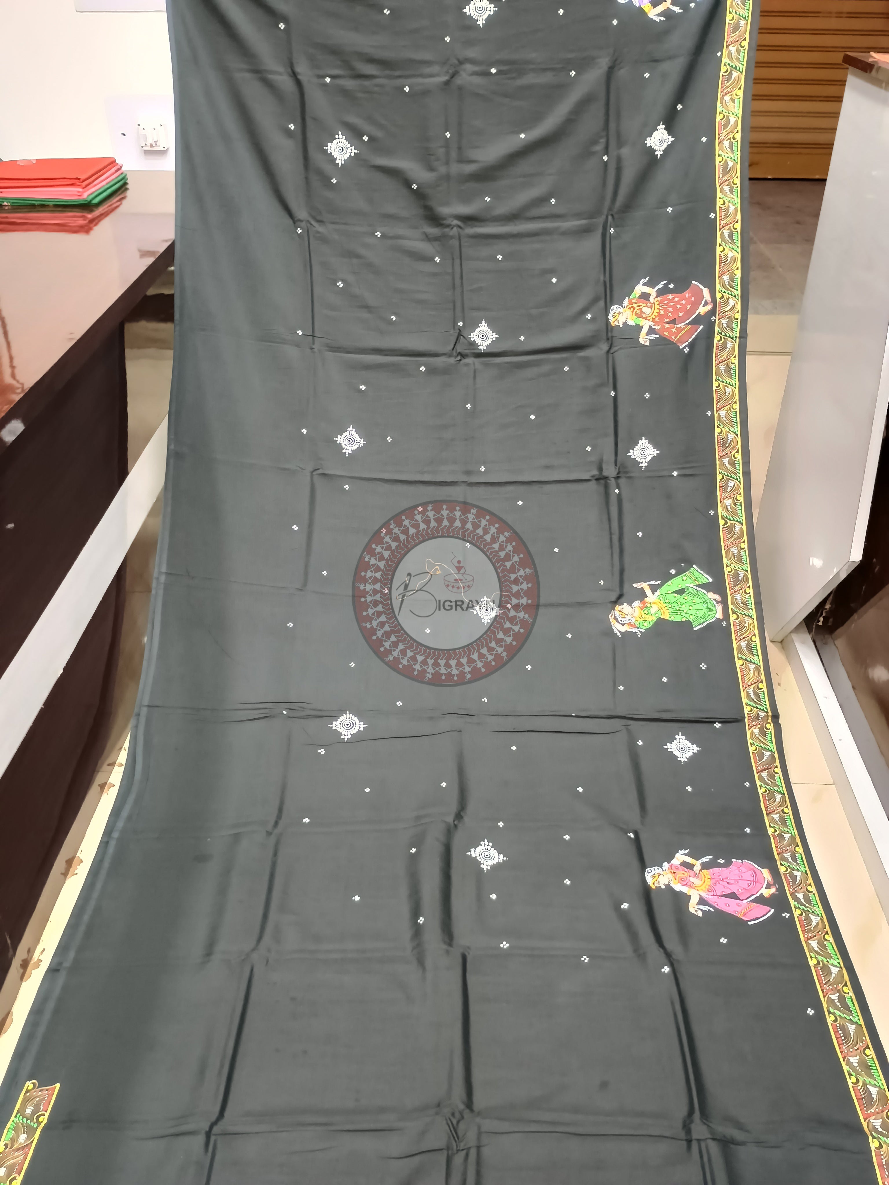 Black Bastra Chori Theme Pattachitra Khadi Silk Saree