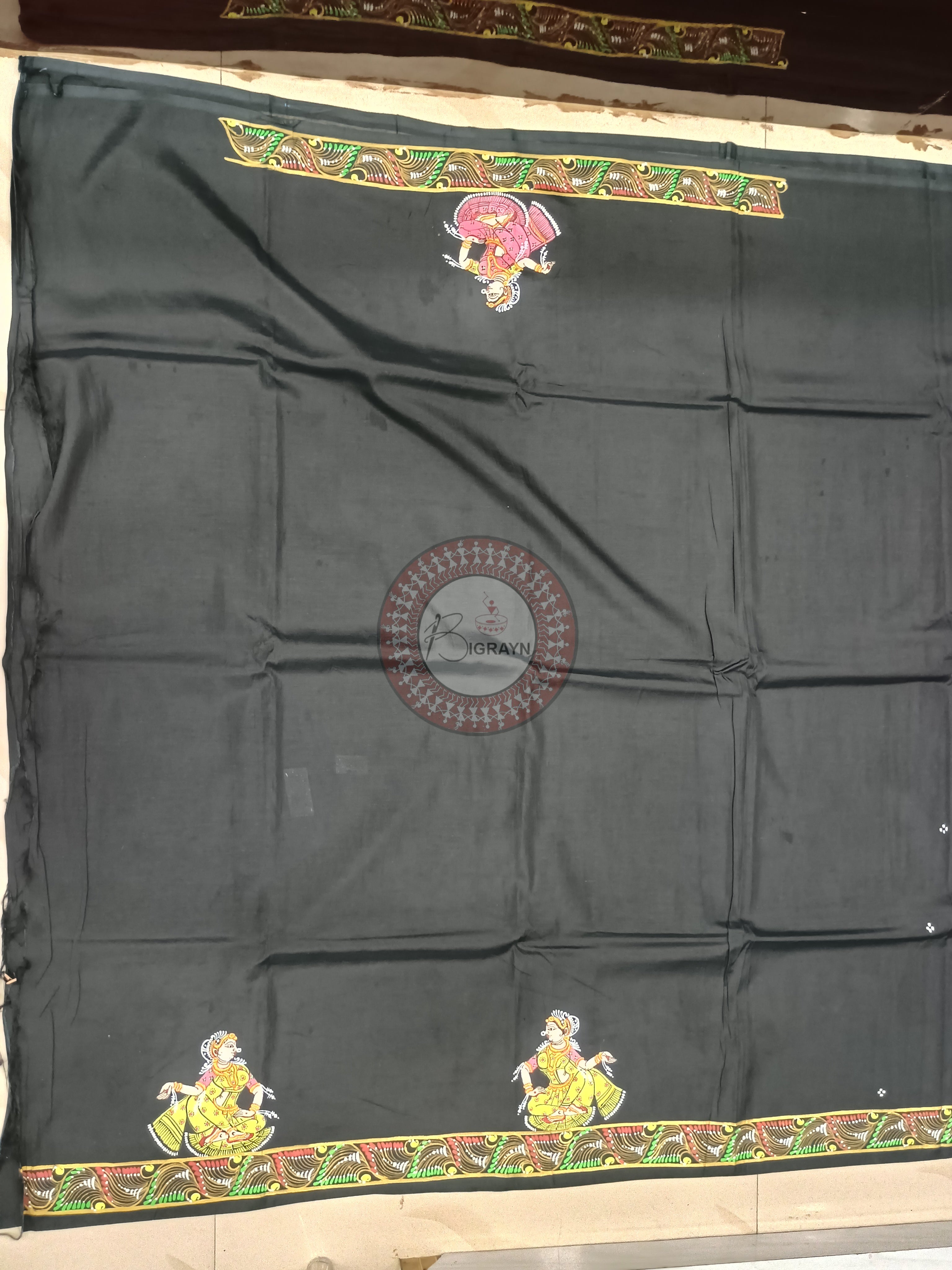 Black Bastra Chori Theme Pattachitra Khadi Silk Saree
