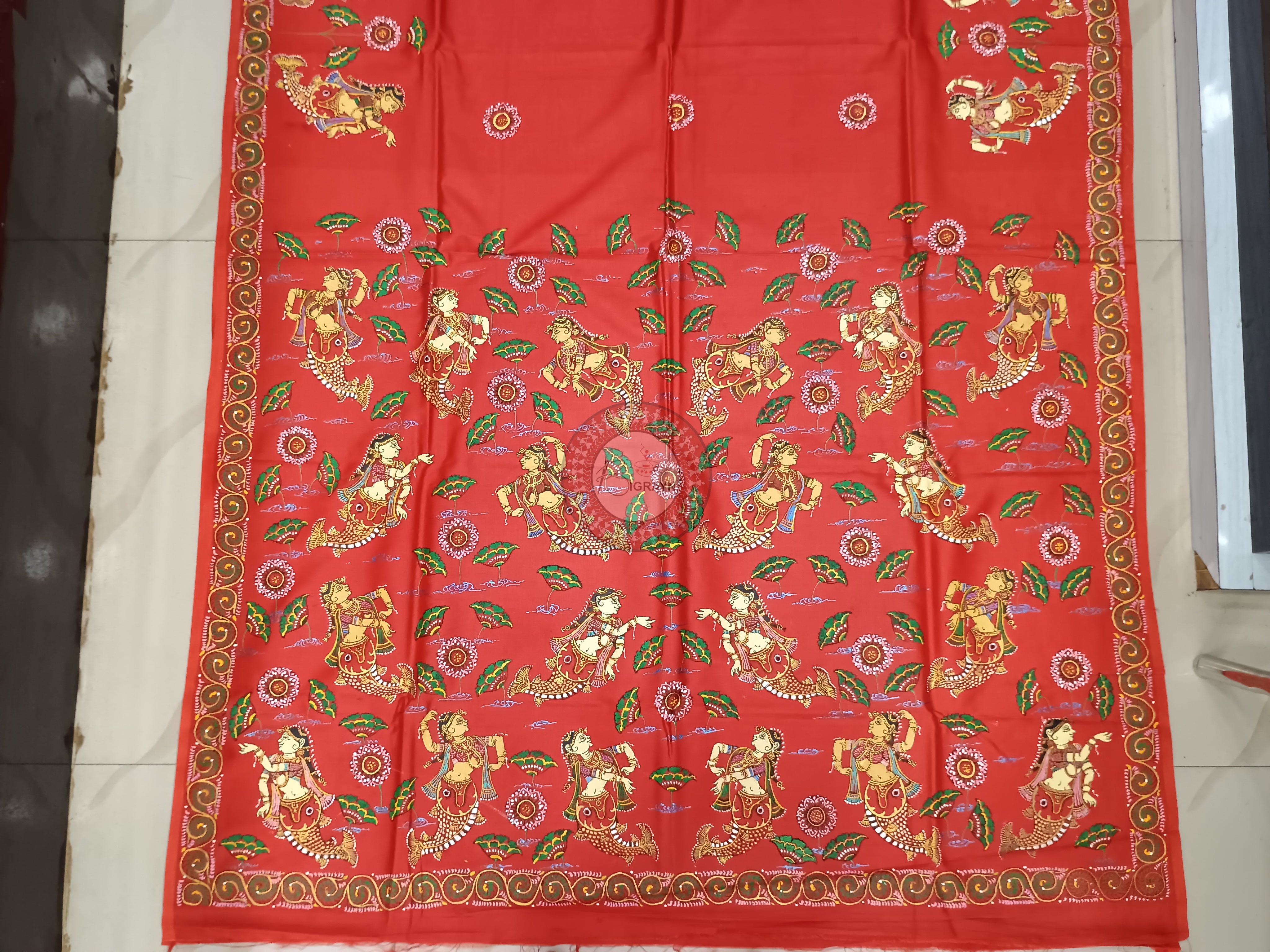 Red Mastya Kanya Theme Pattachitra Khadi Silk Saree