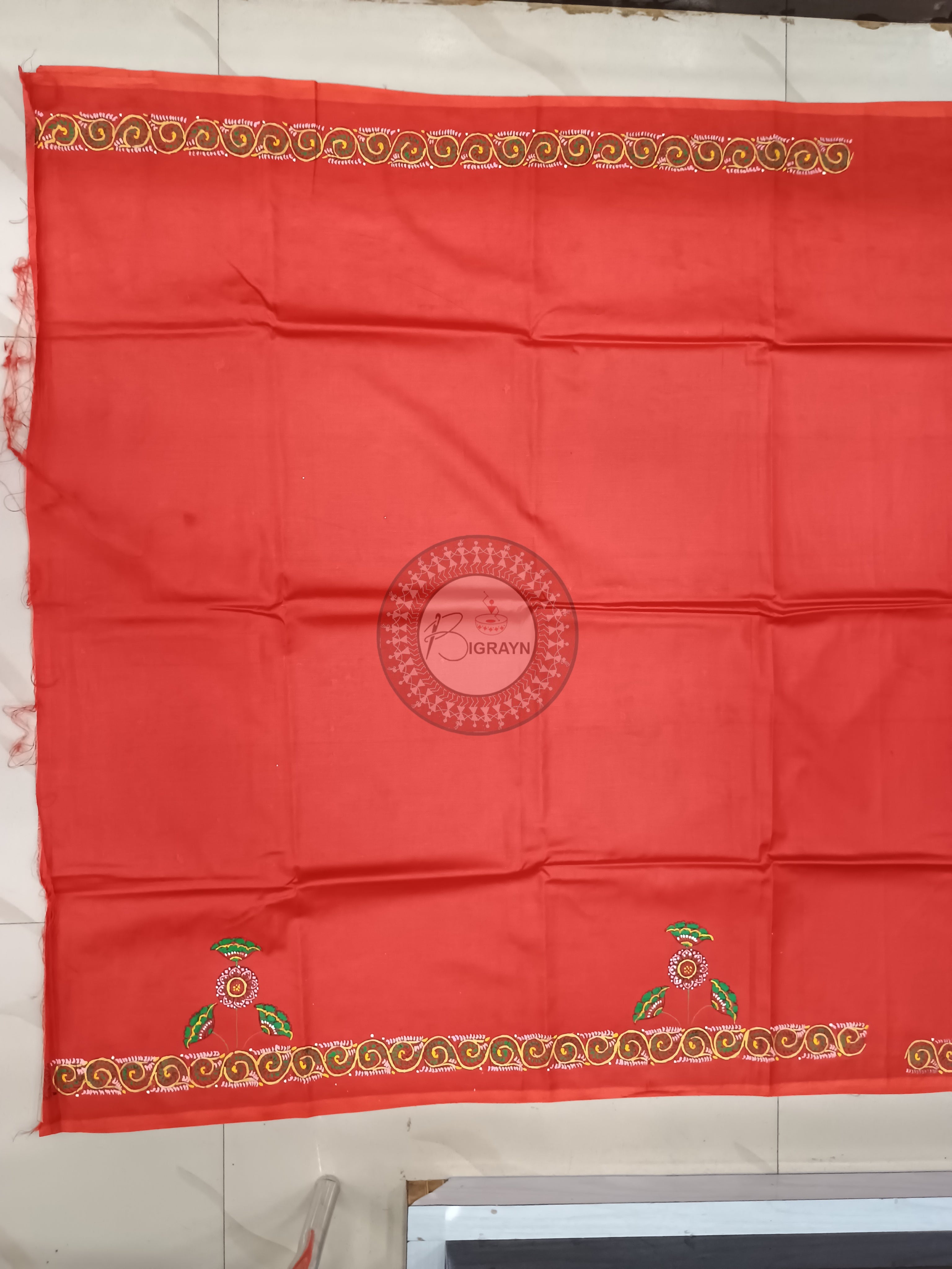 Red Mastya Kanya Theme Pattachitra Khadi Silk Saree