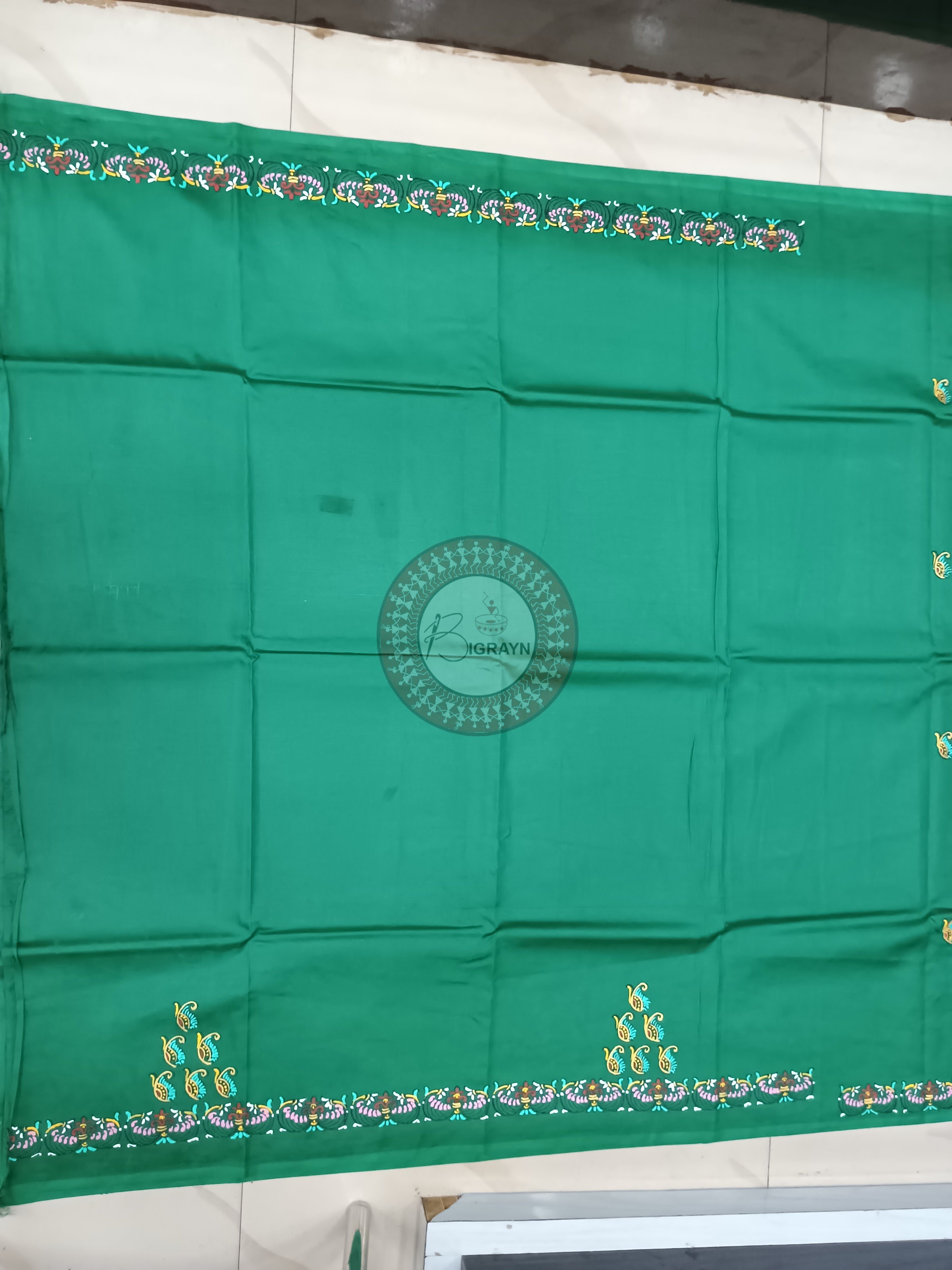 Green Round Rasa Theme Pattachitra Khadi Silk Saree
