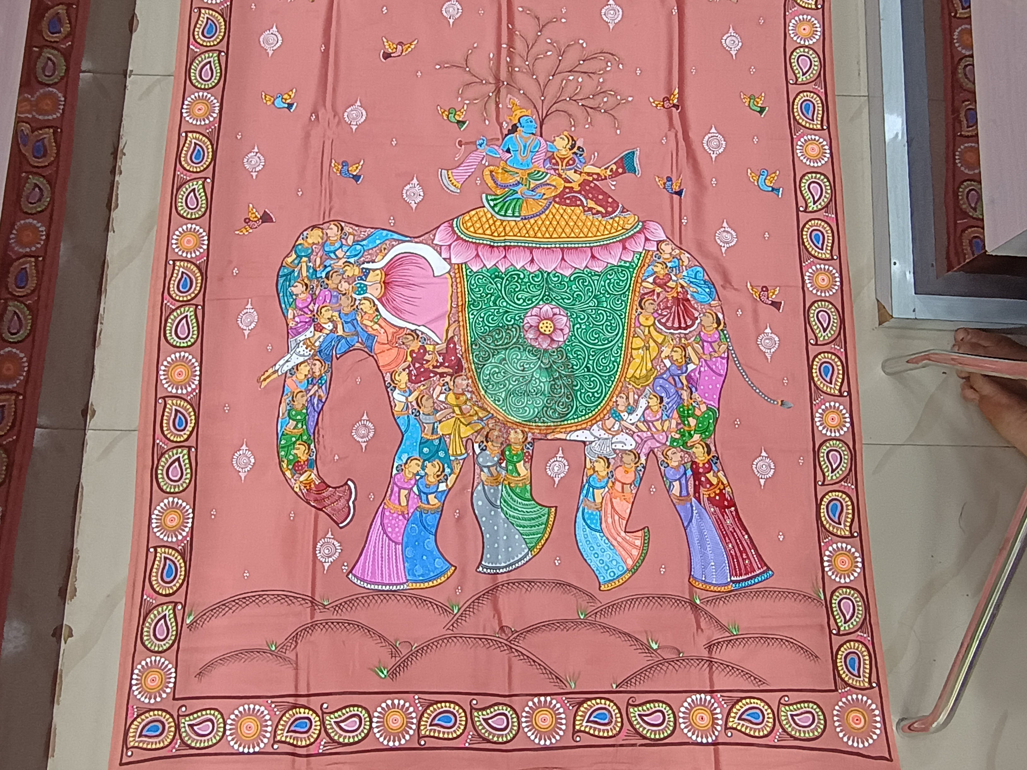 Pink Kandarp Hasti Theme Pattachitra Khadi Silk Saree
