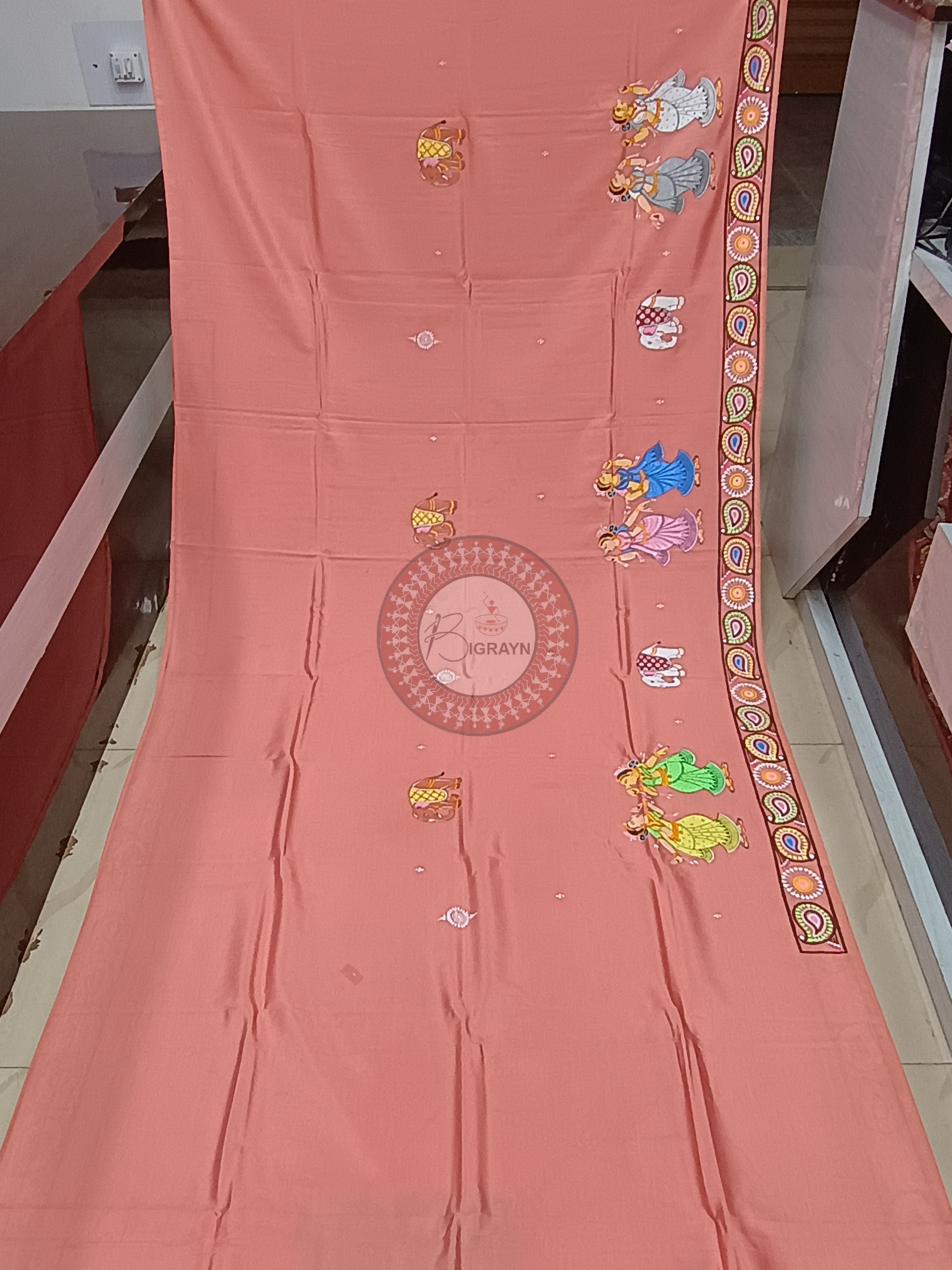 Pink Kandarp Hasti Theme Pattachitra Khadi Silk Saree