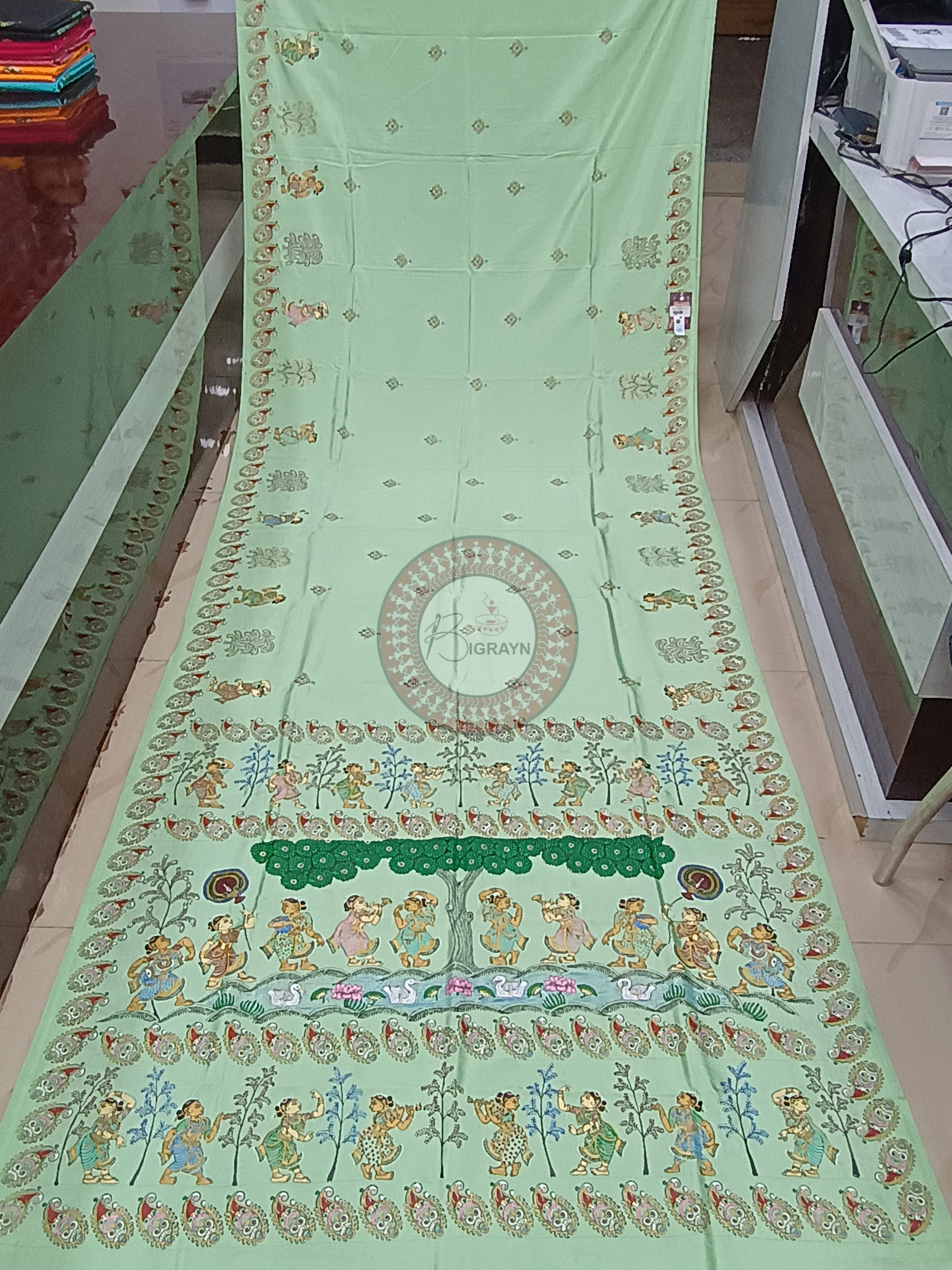 Pista Ponds Rasa Pattachitra Khadi Silk Saree