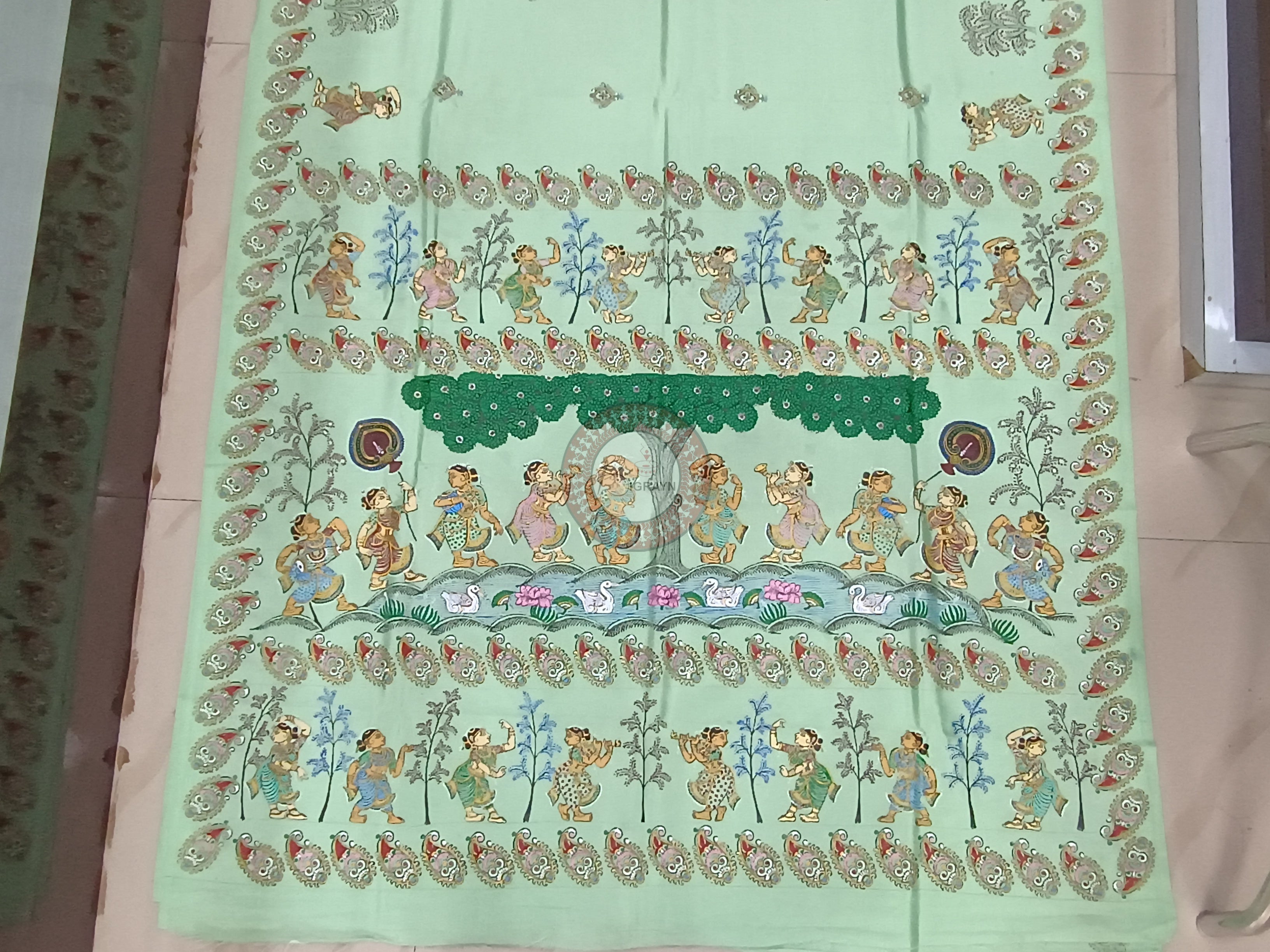 Pista Ponds Rasa Pattachitra Khadi Silk Saree