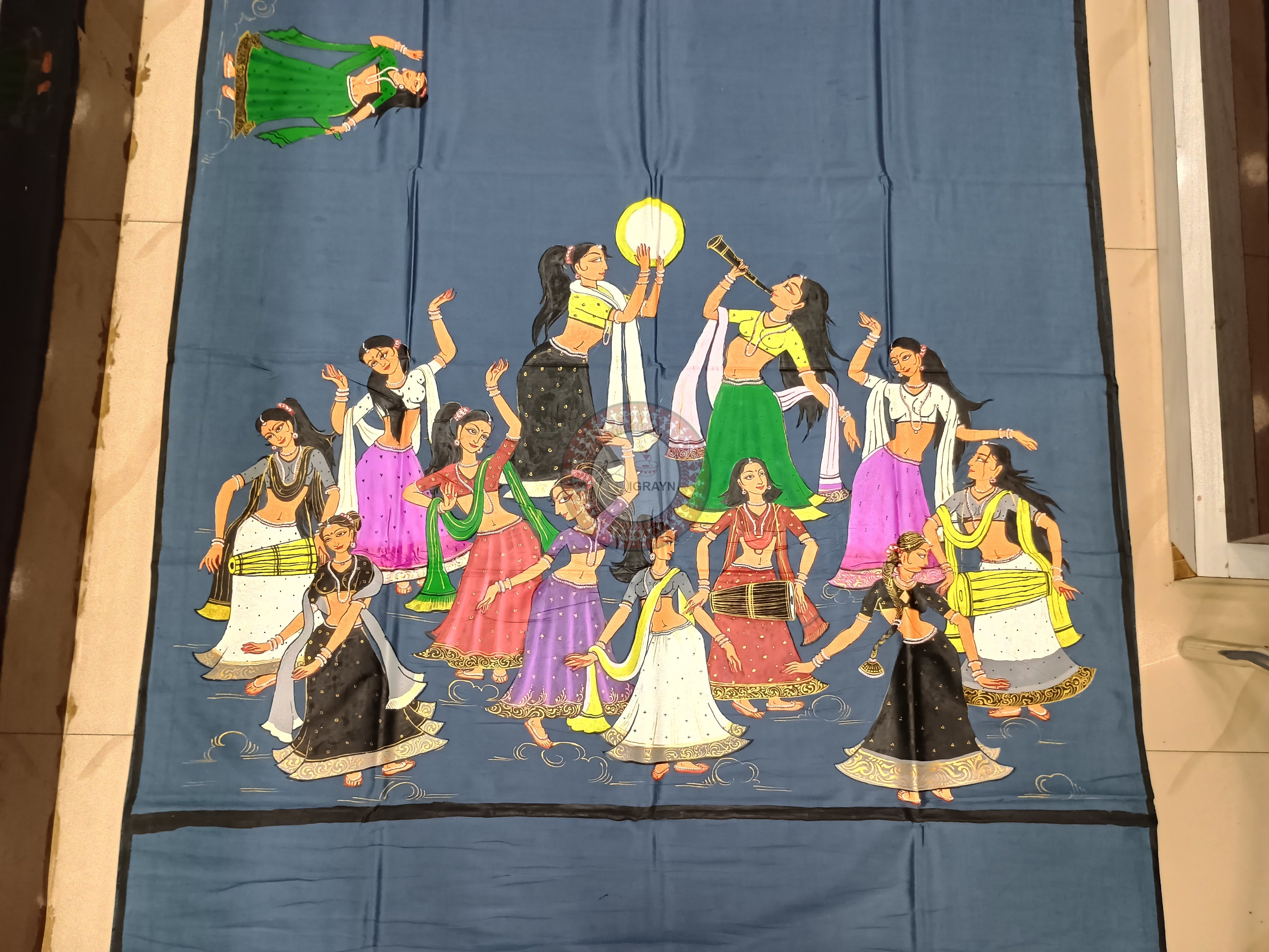 Grey Dancer Theme Pattachitra Khadi Silk Saree